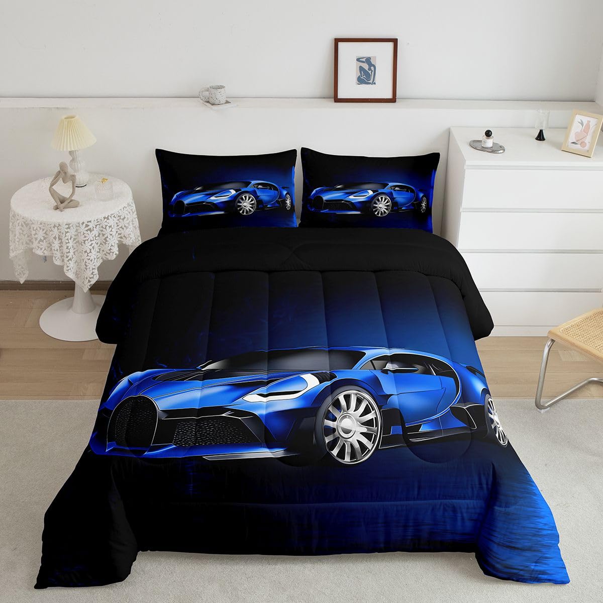 Feelyou Sports Car Comforter Blue Race Car Comforter Set for Kids Boys Girls Extreme Sports Theme Bedding Set Cool Speed Luxury Car Decor Quilt Set with 1 Pillowcase 2Pcs Bedding Twin