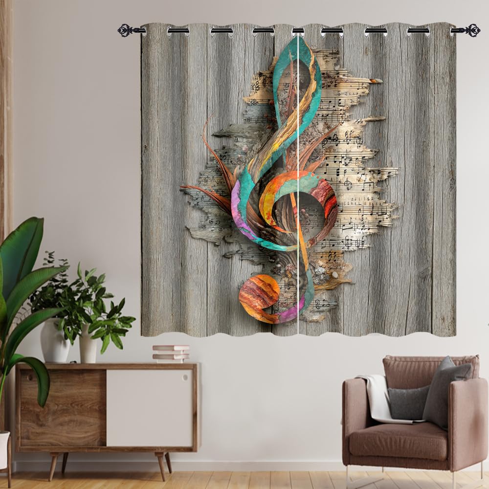 XSUPFLYM Classic Rustic Musical Note Art Window Blackout Curtains Beautiful Realistic Wooden Elegant Music Note Thermal Curtains Suitable for Bedroom 2 Panels.Each 21" W x 45" L