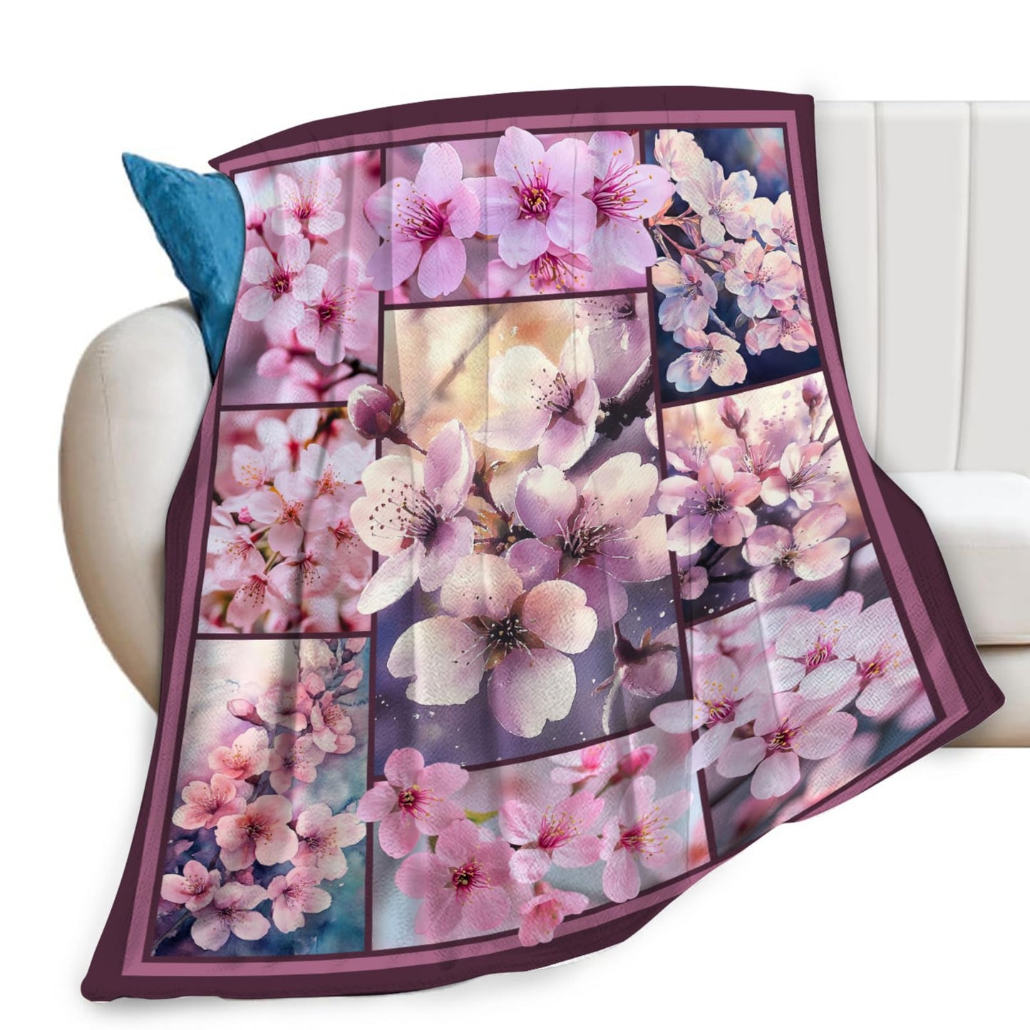 Lovira Cherry Blossoms Throw Blanket Japanese Sakura Floral Print Throw Blankets Gifts for Couch Sofa Bed Stuff Decor Lightweight Soft Cozy Fleece Plush Flannel Bedding for Lover Men Women 40"x50"