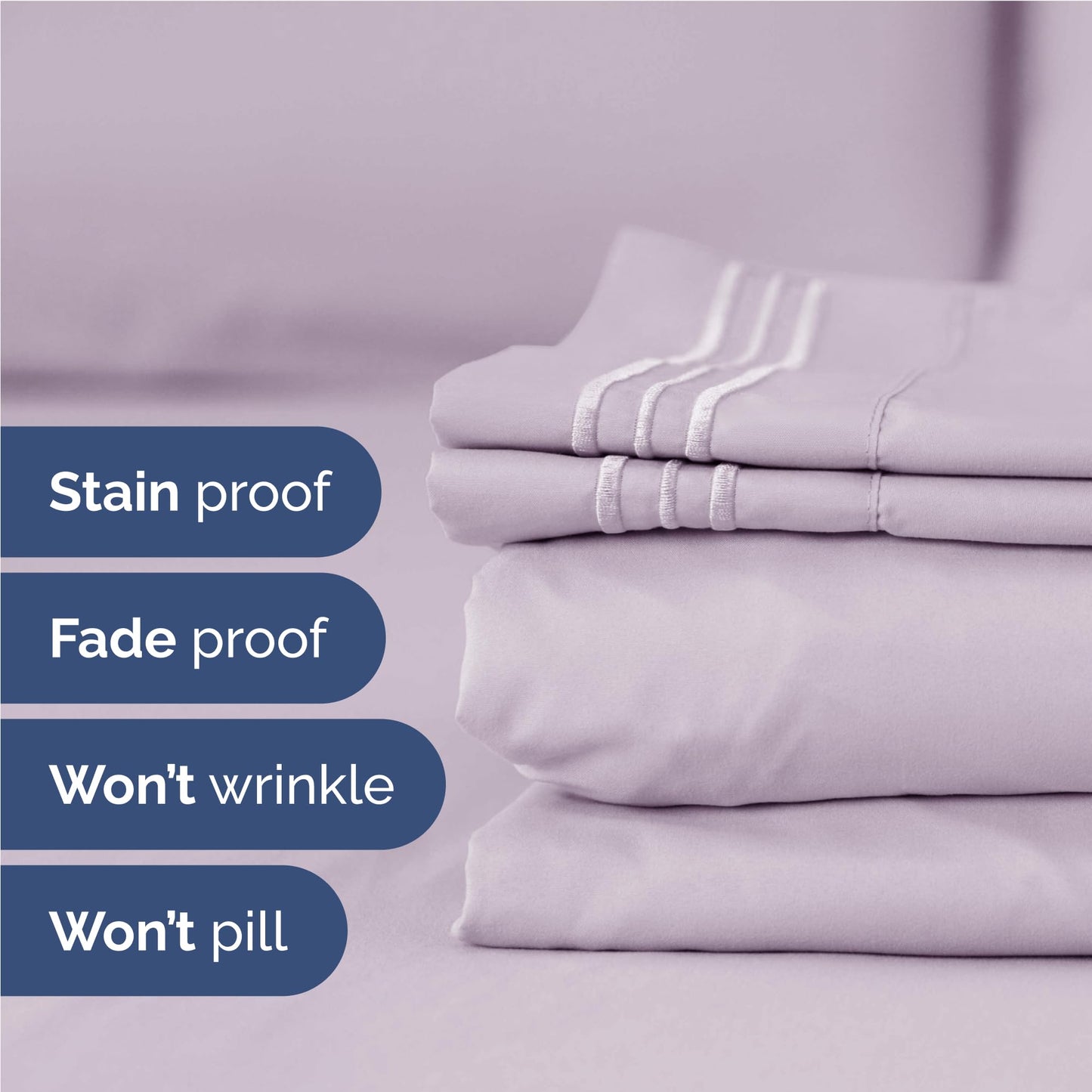 Full Size 4 Piece Sheet Set - Comfy Breathable & Cooling Sheets - Hotel Luxury Bed Sheets for Women & Men - Deep Pockets, Easy-Fit, Soft & Wrinkle Free Sheets - Light Lavender Oeko-Tex Bed Sheet Set