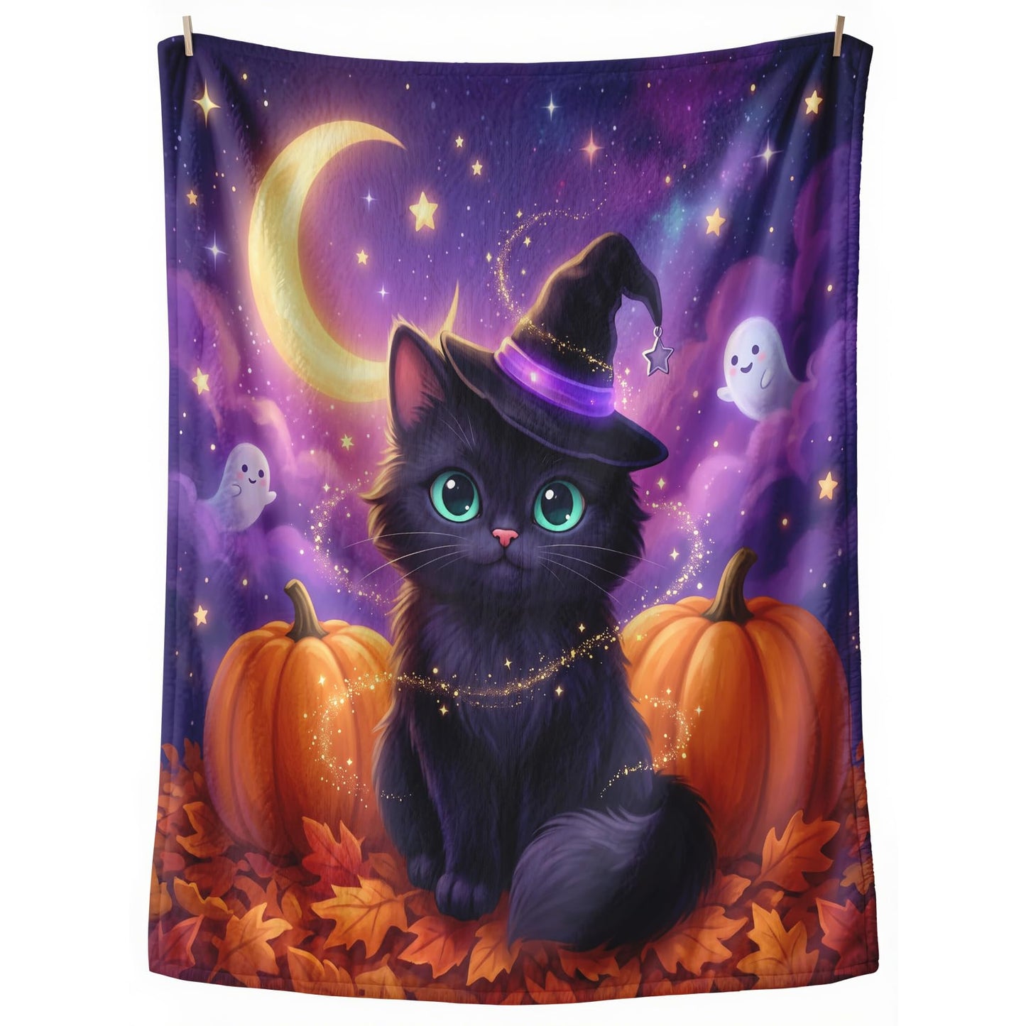 GEDAEUBA Halloween Blankets - Witchy Black Cat Pumpkin Ghost Fleece Blanket Throw, Soft Cozy Blankets & Throws for Couch, Bed, and Sofa, 50x60 inches