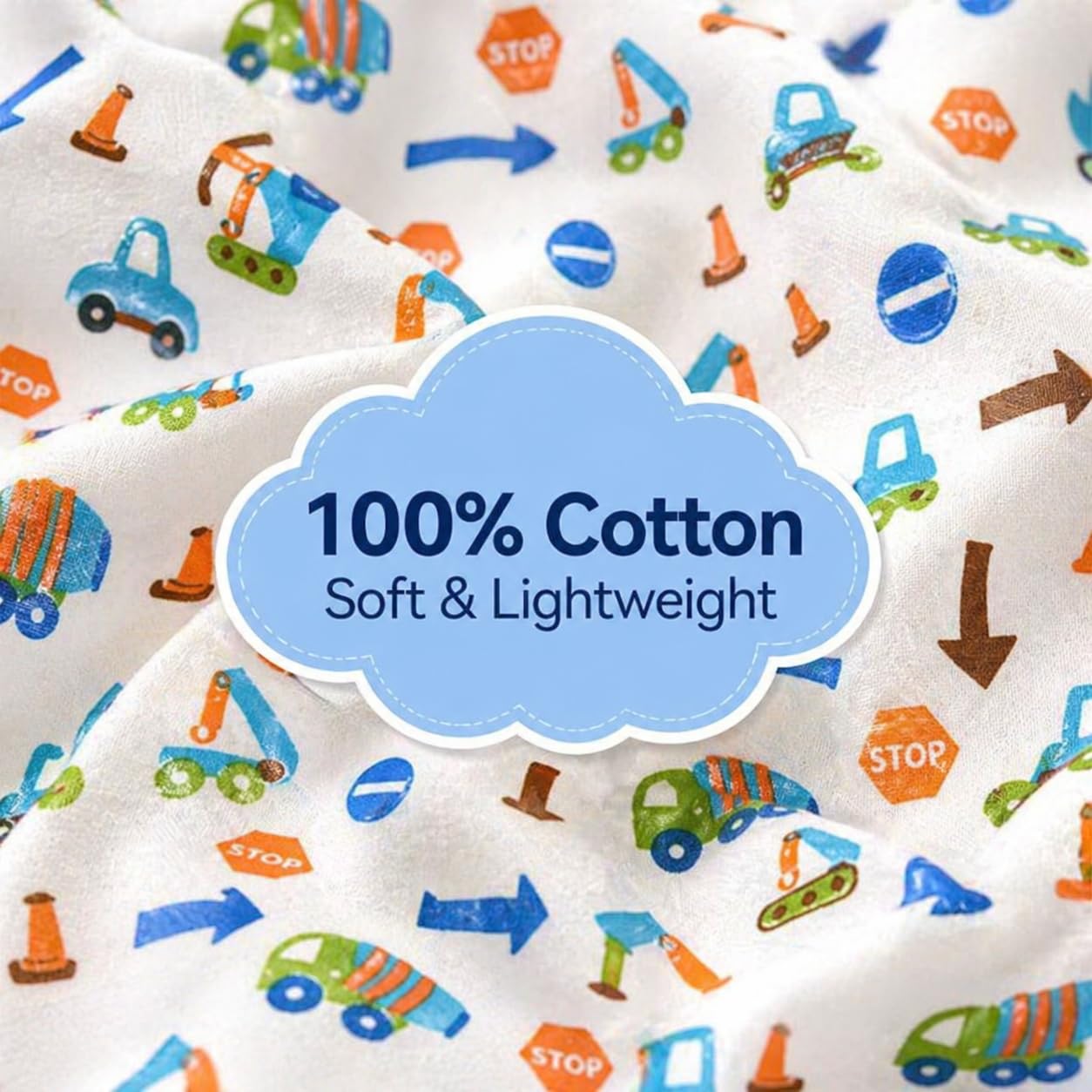 Kids Throw Blanket – Soft Cotton Toddler Blanket with Construction Vehicles Puzzle Pattern, Lightweight Breathable Bed Throw with Stitched Edges, 40 x 60 in (101.6 x 152.4 cm)