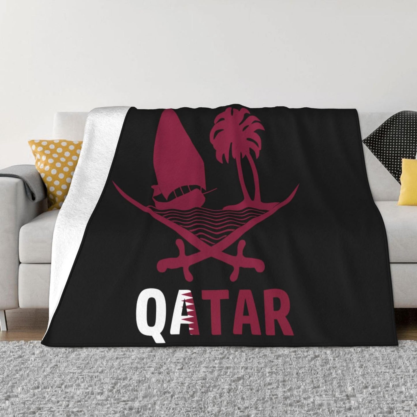 Throw Blanket Qatar National Emblem Super Soft Flannel Caroset Lightweight Warm No Pilling Woollen Blankets Sofa Bed Dorm Bedroom Office Home 60"X50"