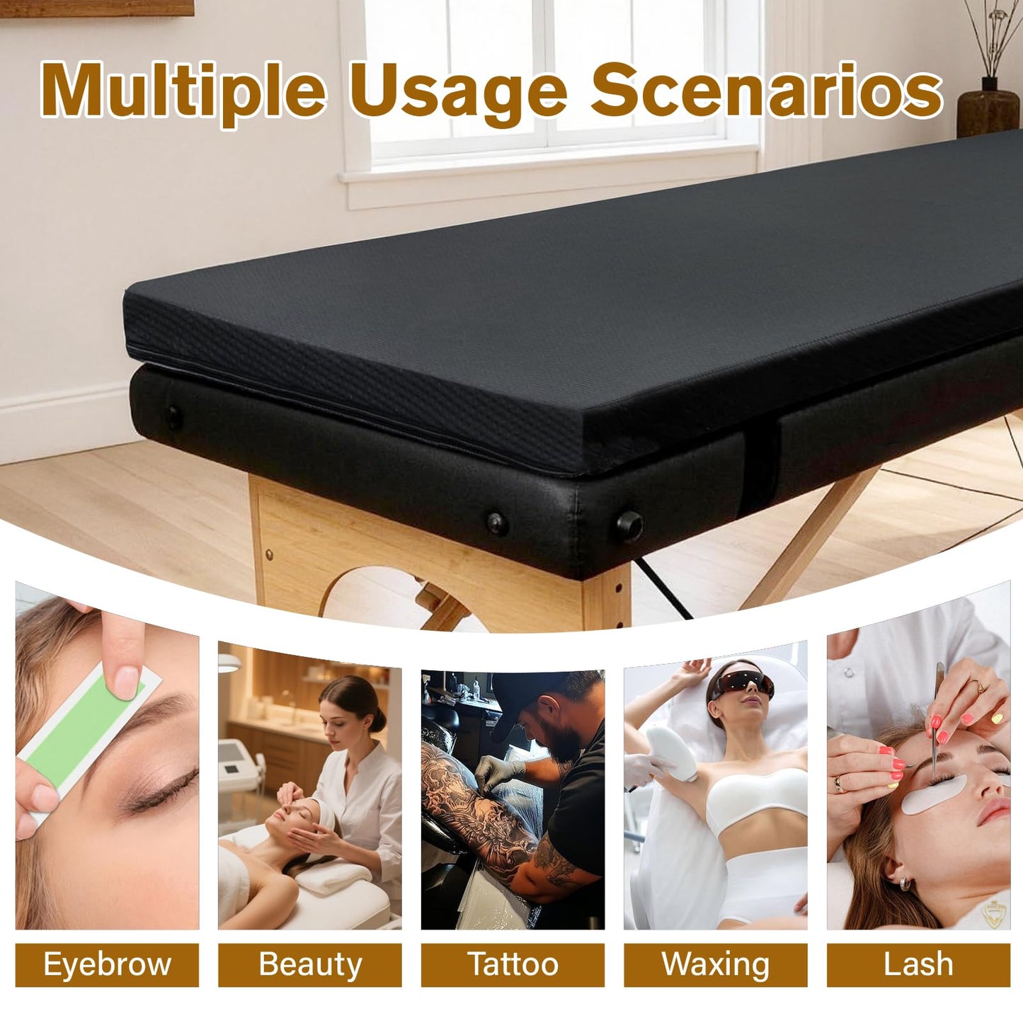 CRAURU Massage Bed Topper 73x29x2 Inch Lash Bed Foam Topper with Removable Cover and Elastic Bands Non-Slip Massage Table Pad for Spa Lash Extensions Salon, Black