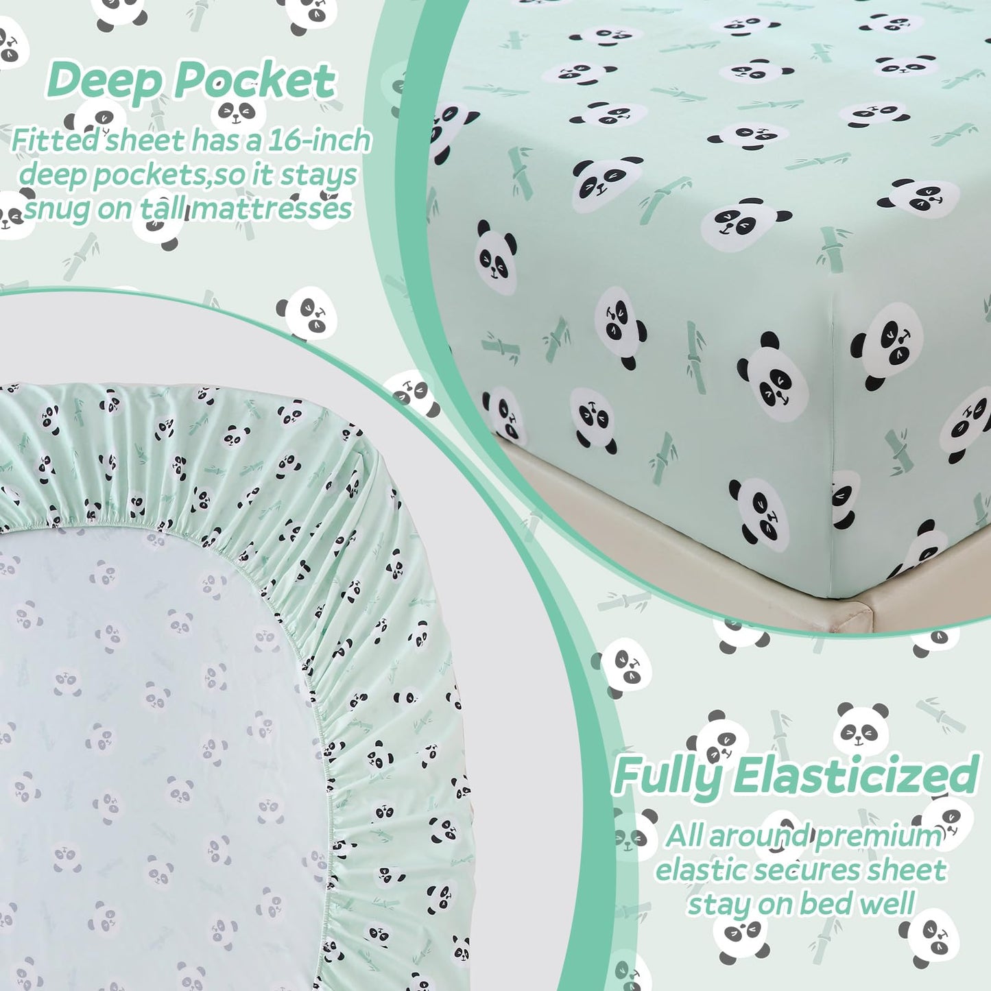ChicView Twin Sheet Set Kids,3 Pieces Breathable Soft Microfiber Bedsheets for Child Boys Girls, Anti Pilling Deep Pockets Easy Care Bed Sheets, Panda