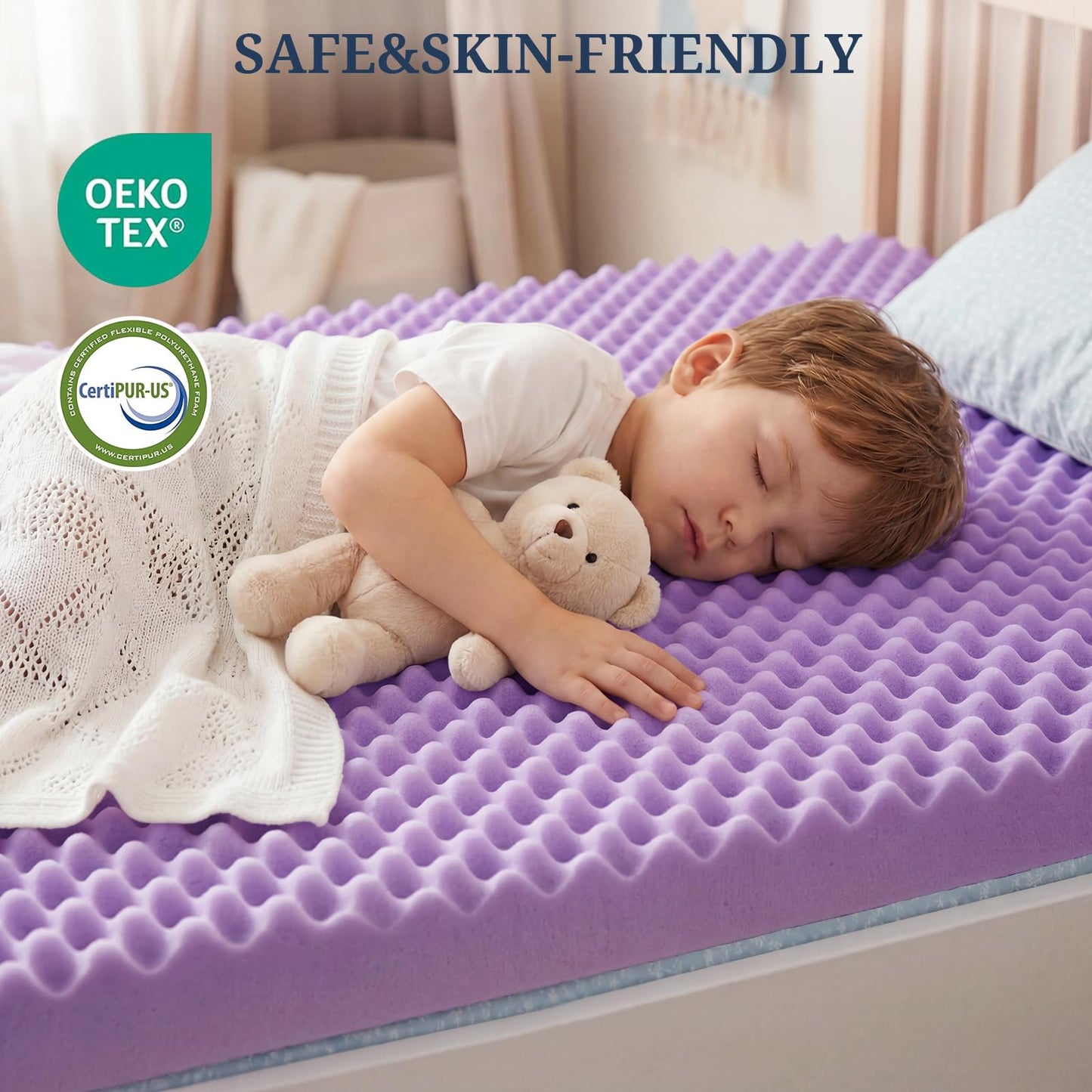 3 Inch Egg Crate Mattress Topper Queen, Gel Infused Memory Foam Mattress Topper for Pressure Relief, Breathable Mattress Pad Bed Topper in a Box, CertiPUR-US Certified, Purple, 60"×80"