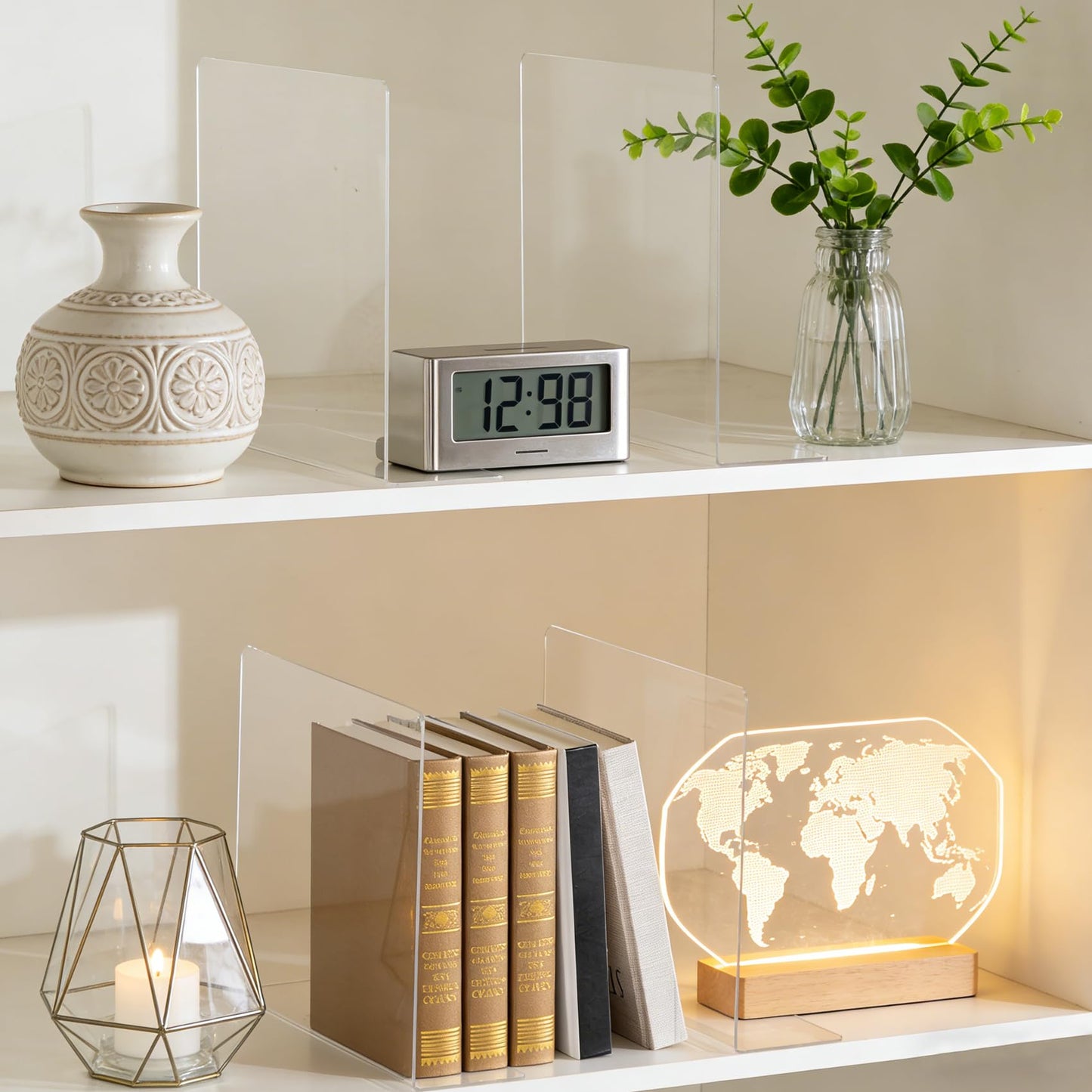 Lebouri Shelf Dividers for Closet Organization: 12" Tall x 12" Deep Acrylic Shelf Dividers for Clothes Sweater Purse - Clear Closet Organizers and Storage Separators for Shelves, 12Pack