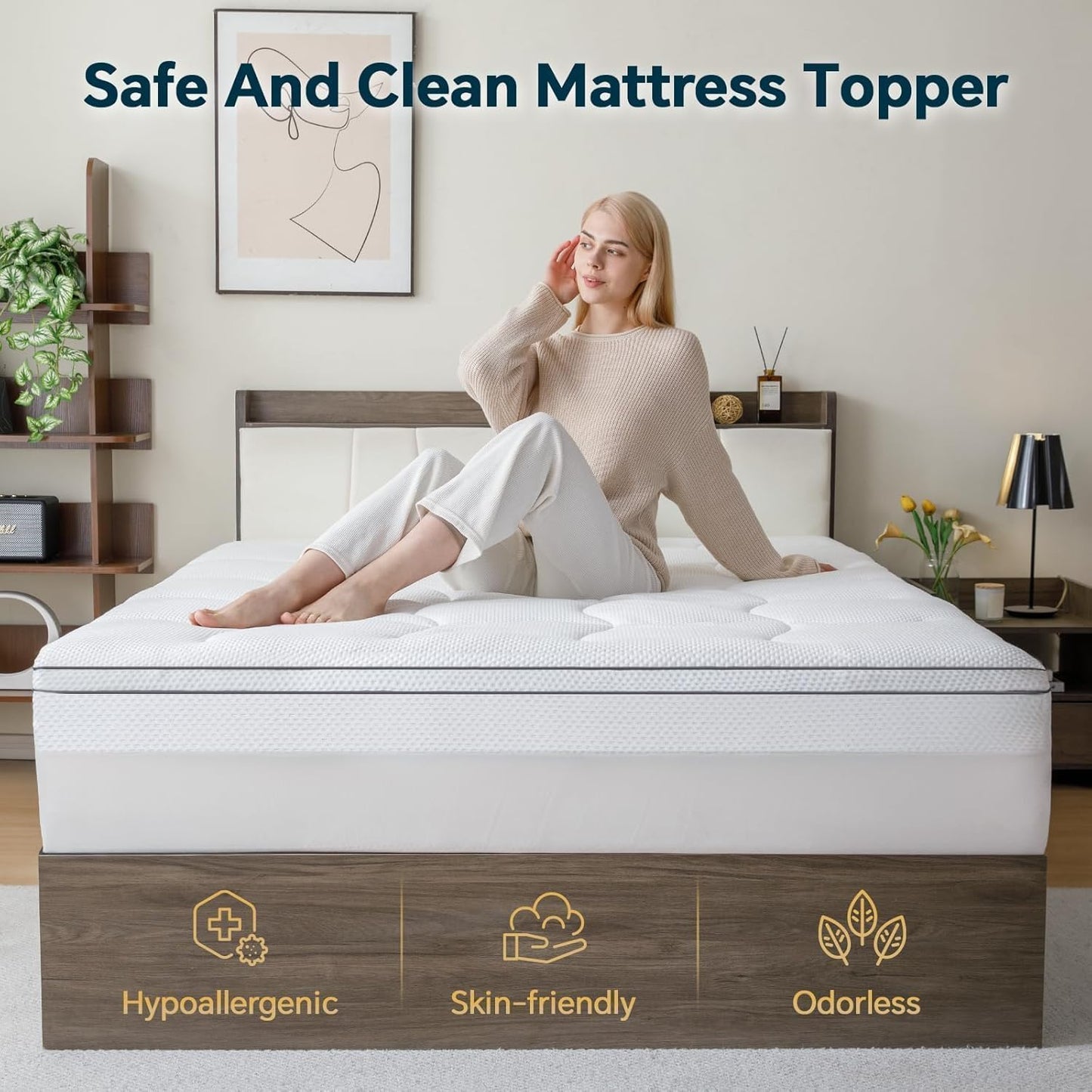 GEMBED Firm Memory Foam Mattress Topper Queen Size - Dual Layer 3 Inch Cooling Gel Memory Pad and 1 Inch Pillow Top Mattress Cover for Back Pain - 60" x 80" x 4"