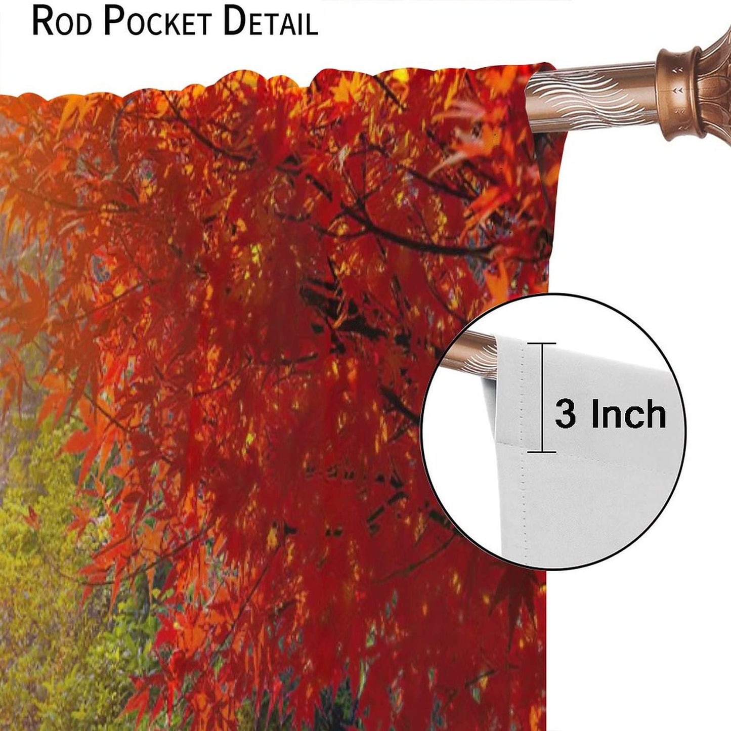 GoDazzling Forest Waterfall Blackout Windows Curtains, Autumn Red Green Maple Leaves Jungle Rainforest Natural Scenery Landscape Curtains, for Living Room Bedroom 42x45in 2 Panels