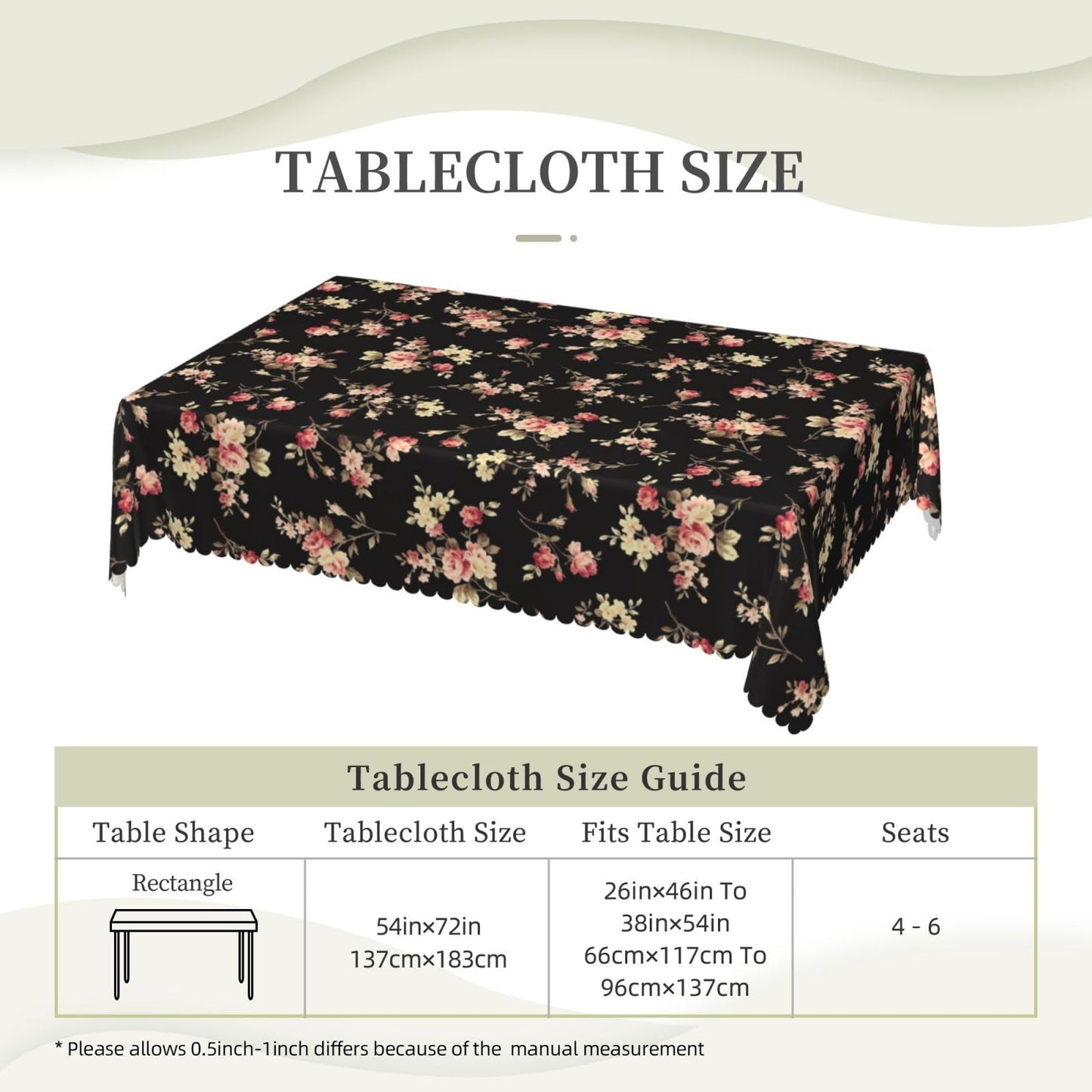 XIOURERY Flower Pattern Table Cloths Decorative for Dining Room, Rustic Roses Boho Botanical Plant Washable Tablecloth for Home, Restaurant, Outdoor Party Table Cover 54x72 Inch