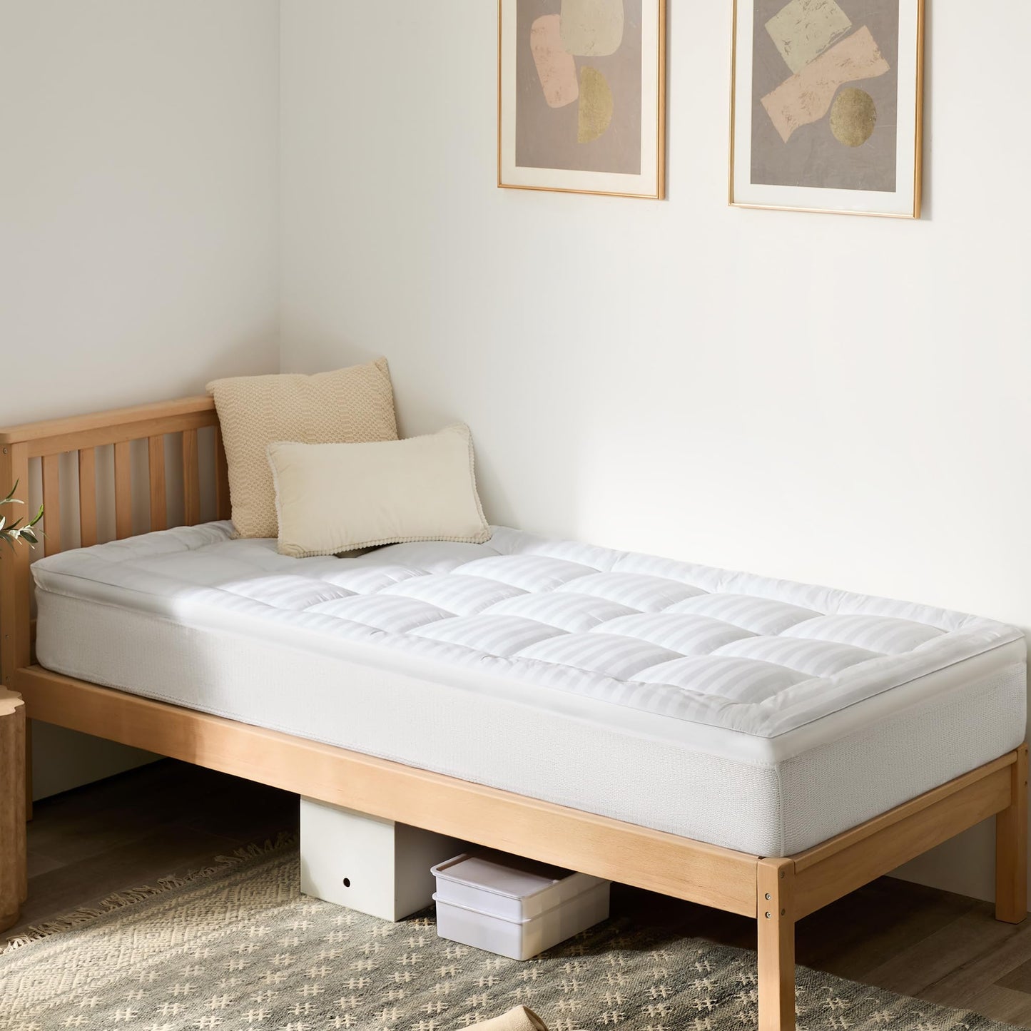Thick Mattress Topper Twin Size, 100% Breathable Cotton Top Mattress Pad for Kids & Adults, Cooling Quilted Pillow Top Protector, 8-22" Deep Pocket, Machine Washable (39 x 75 Inches, White)