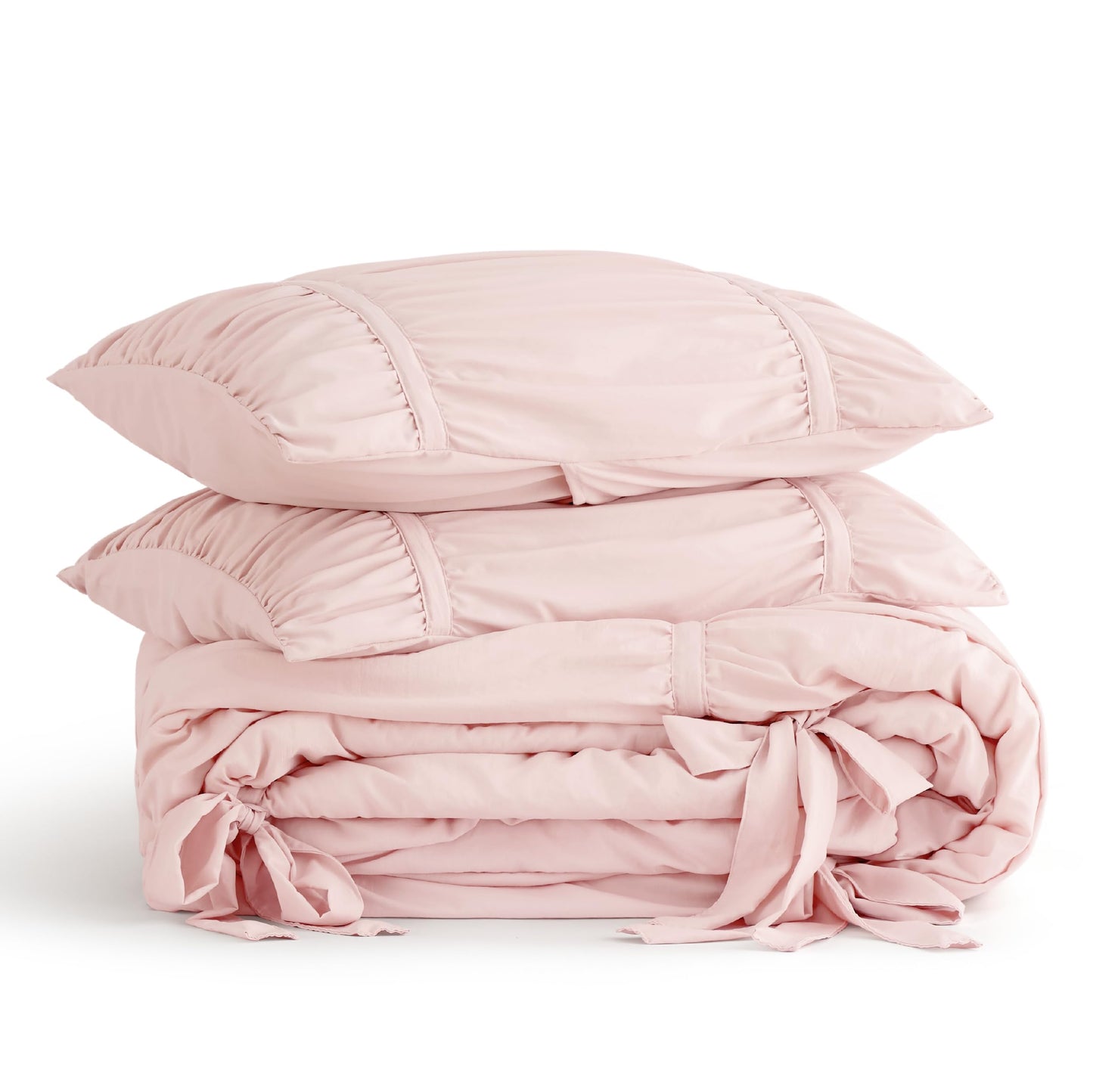 Bedsure Ruched Comforter Set with Bow Trim Pink, GentleSoft™ 3 Pieces Bow Bedding Pink Room Decor, King Boho Bedding for Girls Teens Women, 1 Bed Comforter, 2 Pillow Shams, 104x90 Inches