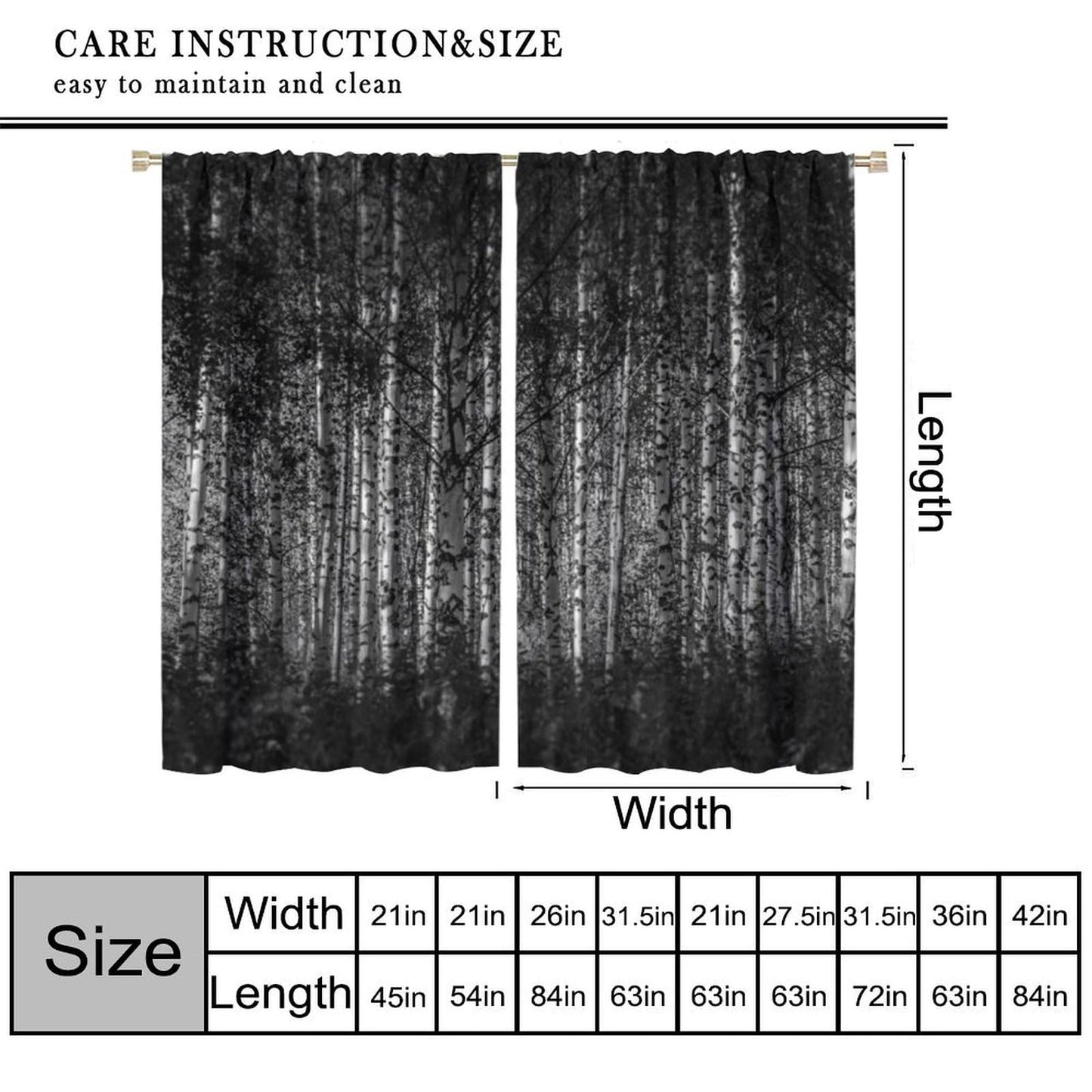 SHElifestyle Gothic Forest Window Curtains, Dark Scary Window Treatments Halloween Horror Spooky Black Trees Window Drapes for Bedroom Living Room W42 X L45