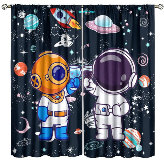 GoDazzling Cartoon Outer Space Curtains, Kids Astronaut Fantasy Window Drapes, for Boys Girls Bedroom Living Room 41" W X 45" L (No Blackout)