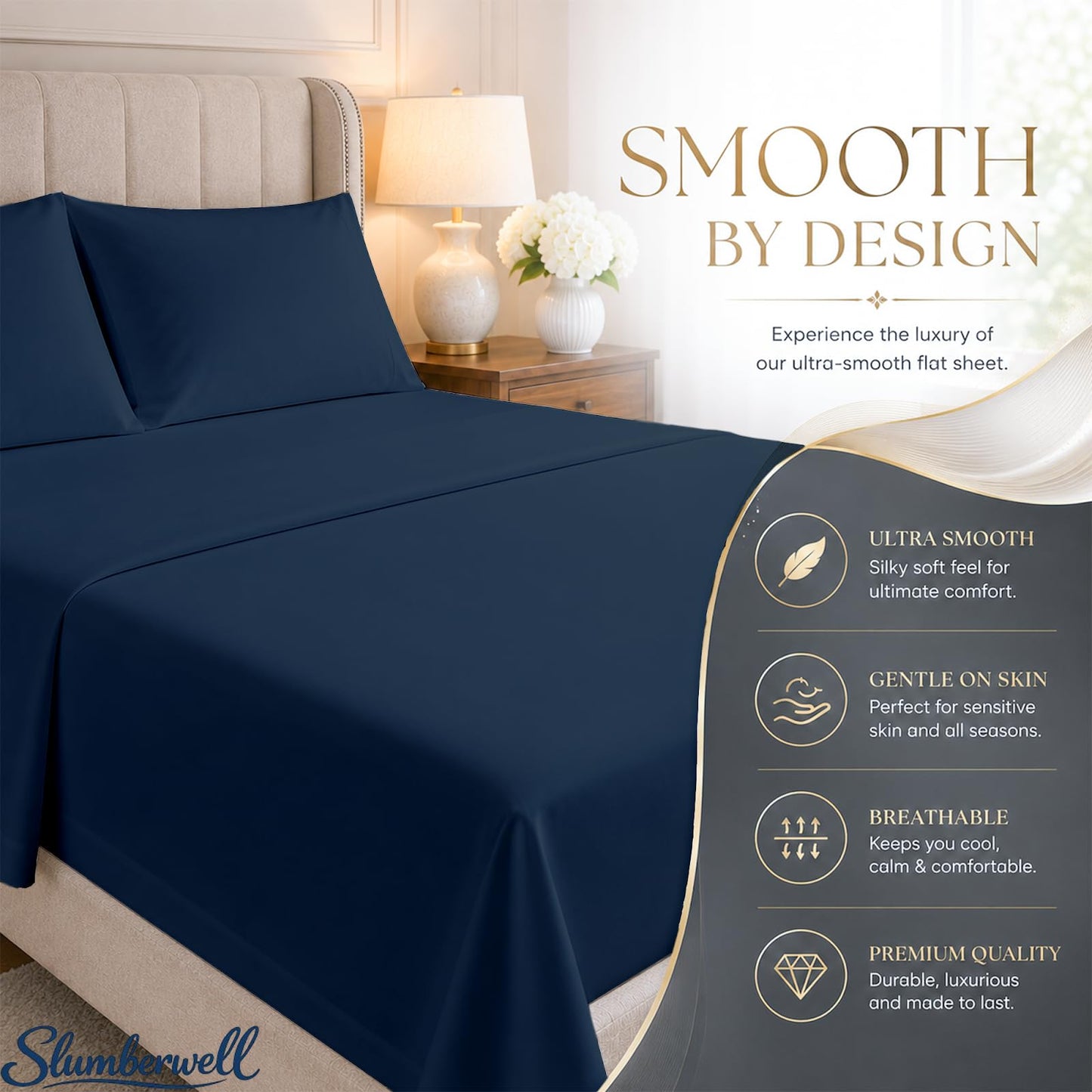 SlumberWell King Sheet Set, 4 Piece Microfiber Sheets, Extra Deep Pocket (18–24 Inch), Fits Thick Mattress, Soft Breathable & Wrinkle-Resistant, Navy Blue