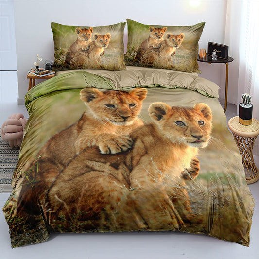 Holiyjog Animal Kids Lions Pattern Duvet Cover Set California King Size Lion Comforter Covers and Pilliw Shams Camel Color Bedding Sets Kid Bedroom Lovely Deco Gift for Children