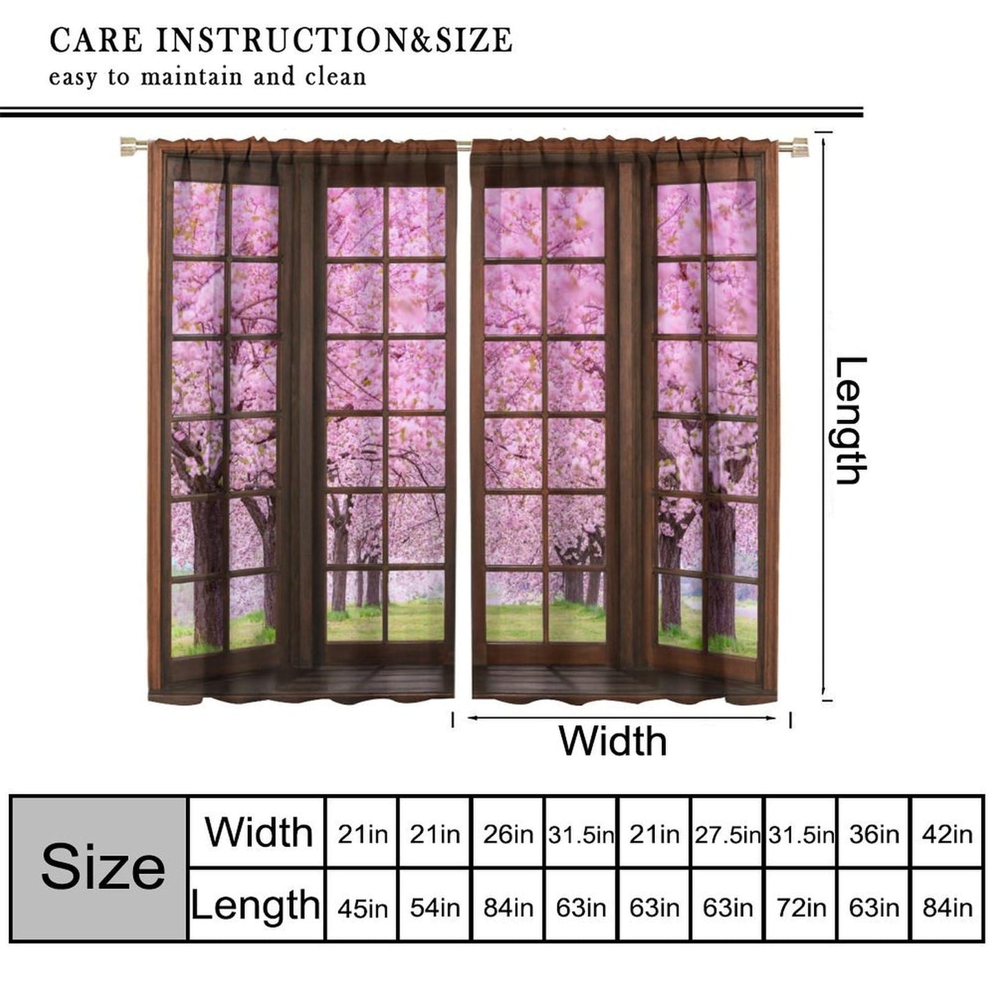 Mchenxin Cherry Blossom Landscape Curtains, Spring Natural Park Scenery Japanese Pink Pink Cherry Blossom Window Drapes Curtains for Farmhouse Bedroom Living Room, 42x45in (No Blackout)