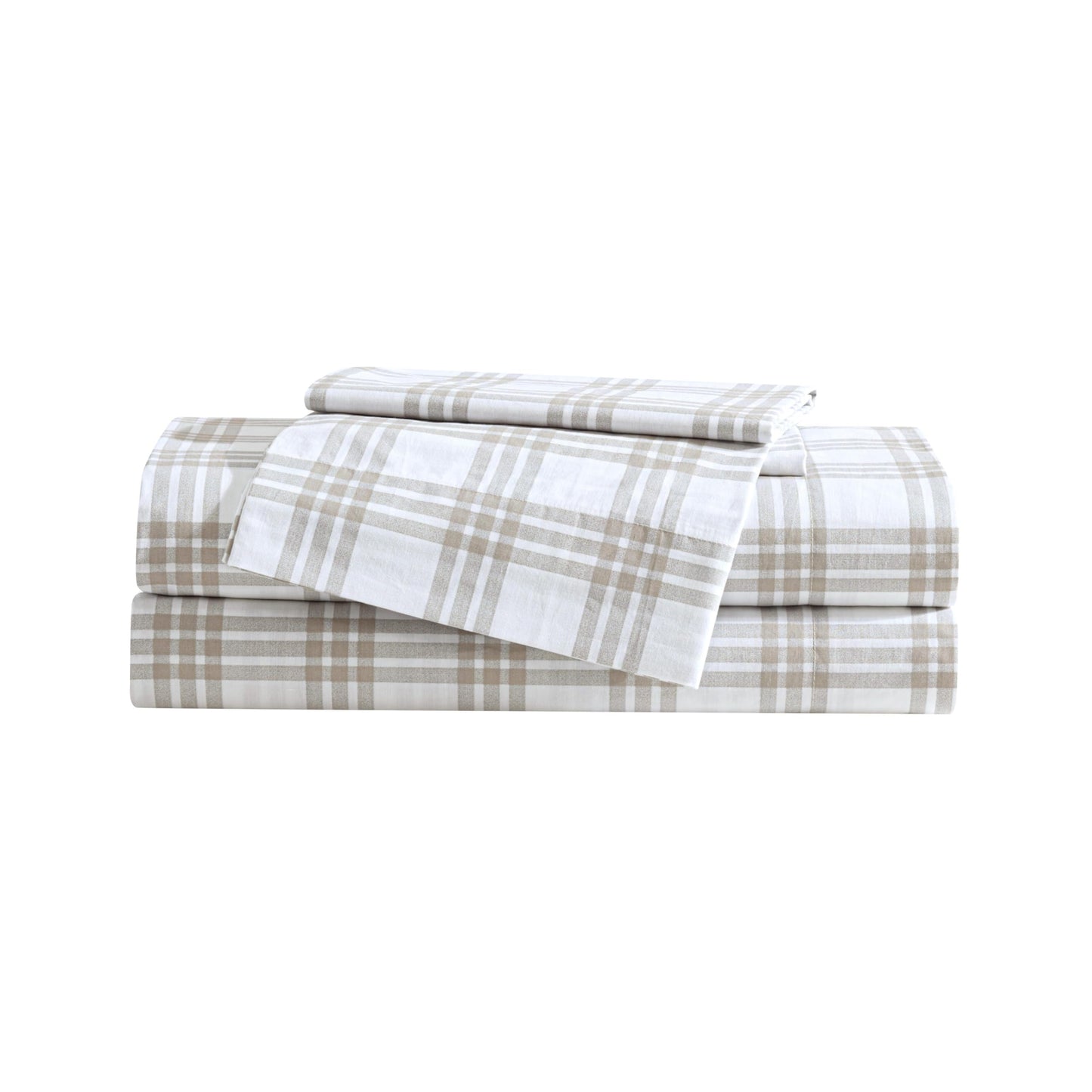 Eddie Bauer - Twin Sheet Set, Cotton Percale Bedding Set, Super Soft and Bedding Set, Oeko-Tex Certified (Basic Plaid Beige, Twin)