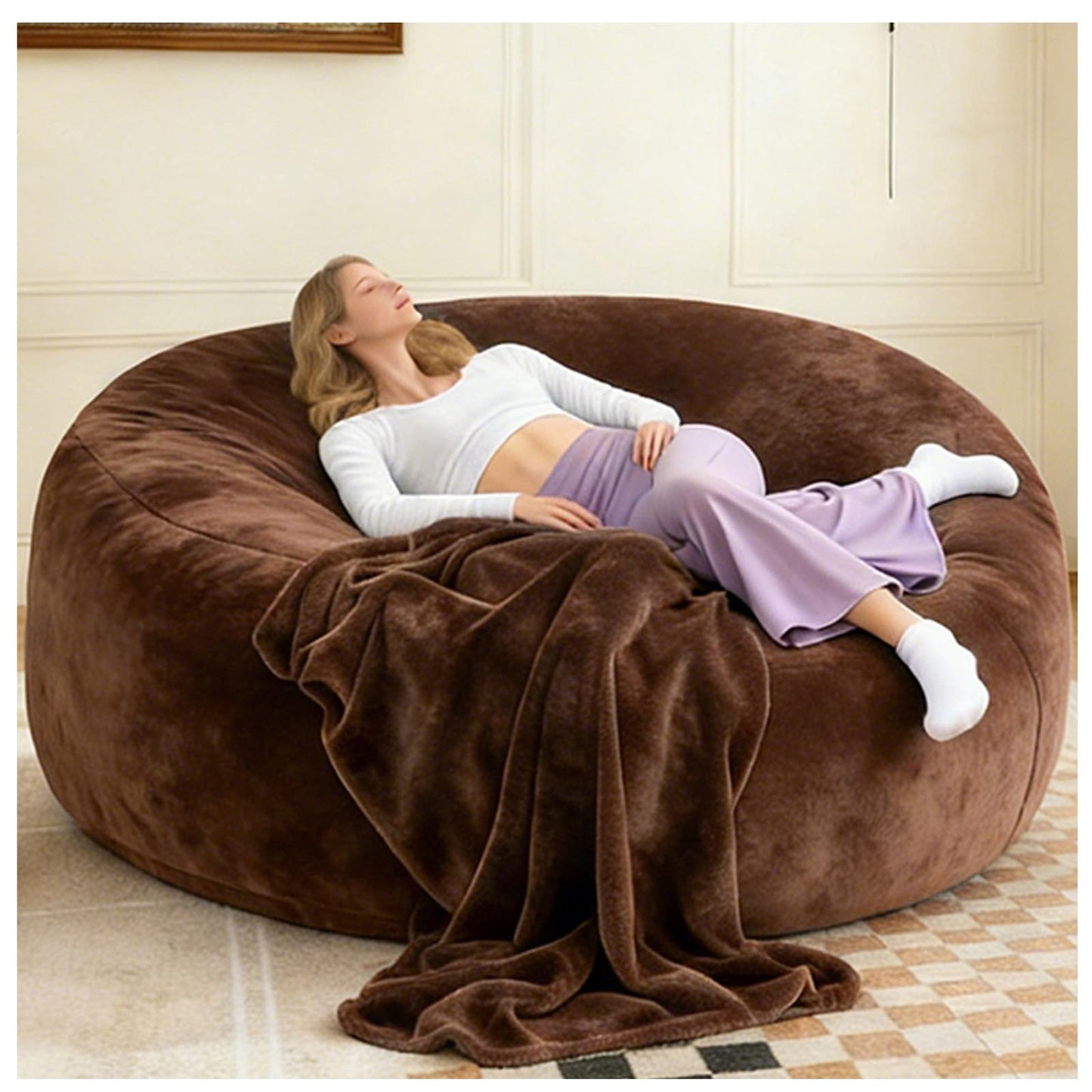 Big Bean Bag Chairs for Adults ，6FT Bean Bag Chair with Filler Memory Foam Chair Super Soft Plush, Living Room Furniture, Suitable for bedrooms, Comfy Lounge Reading Chairs (Coffee, 6FT)