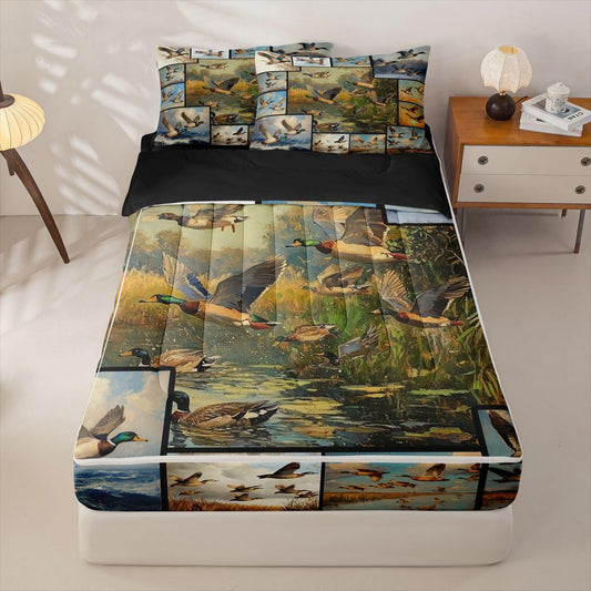 Feelyou Mallard Duck Zipper Bedding Hunting Animal Duck Comforter Set for Kids Boys Girls Queen Size Rustic Farmhouse Zippered Kids Bedding Set Ultra Soft Bed in a Bag