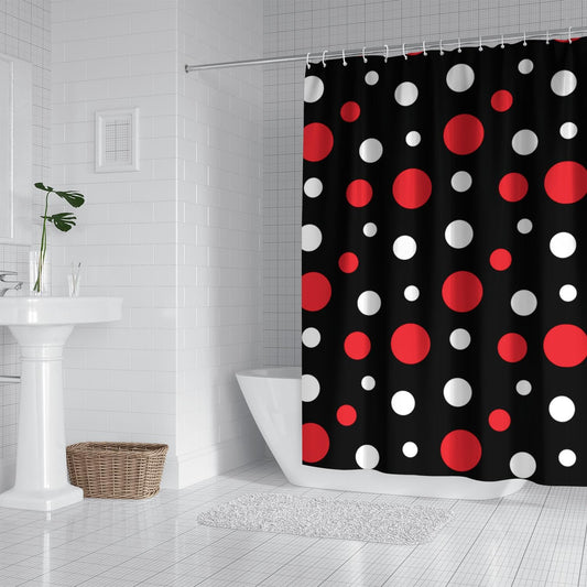 72x72 Inch Shower Curtain Home Decor Polka Dot Bath Curtain Sets Gift for Bathroom Accessories Great for Showers Bathtubs (Black bg red White dot)