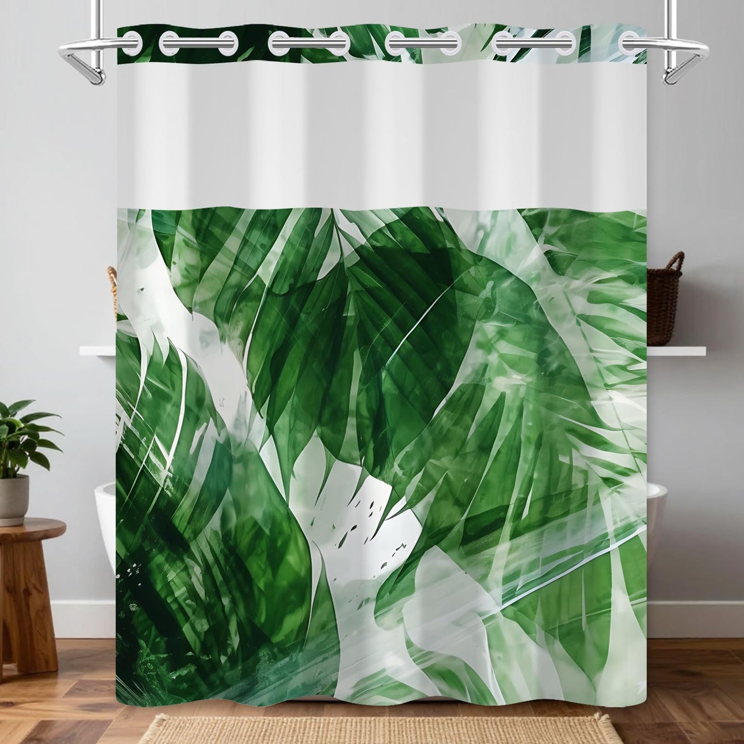 NAEMBCU Tropical Shower Curtain with Snap in Liner 71x74 Inch