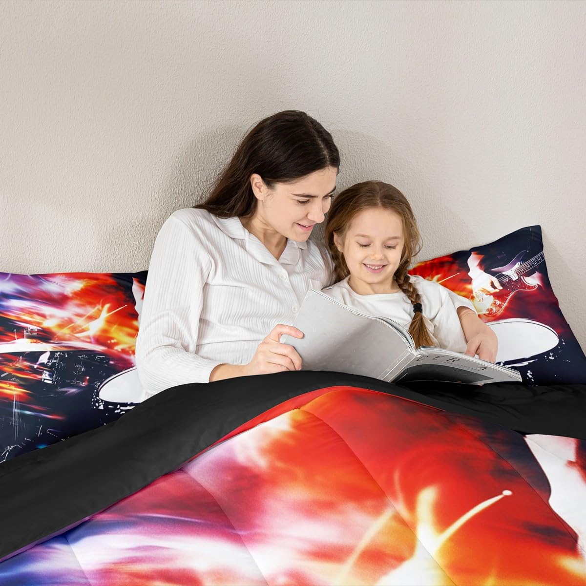 Erosebridal Guitar Drum Kit Comforter Set Queen Rock Musical Instruments Bedding Set Music Theme Comforter for Kids Boys Girls,Rock Music Lovers Quilt Duvet