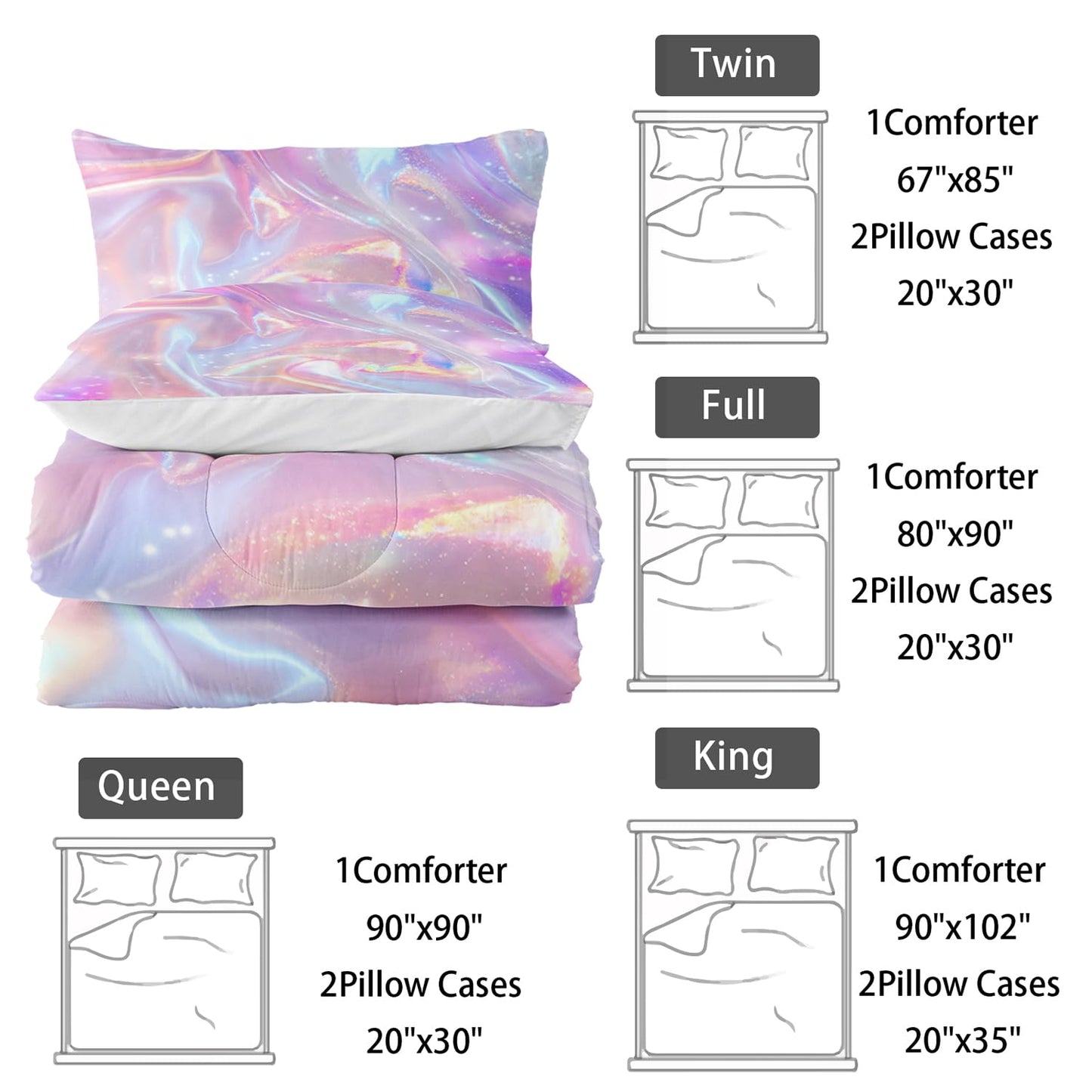 Nttopship Pink Abstract Art Comforter Modern Abstract Comforter Set,Rainbow Gradient Star Bedding Set Full Size 3PCS,Mordern Art Decor All Season Lightweight Soft Microfiber with 2 Pillow Shams
