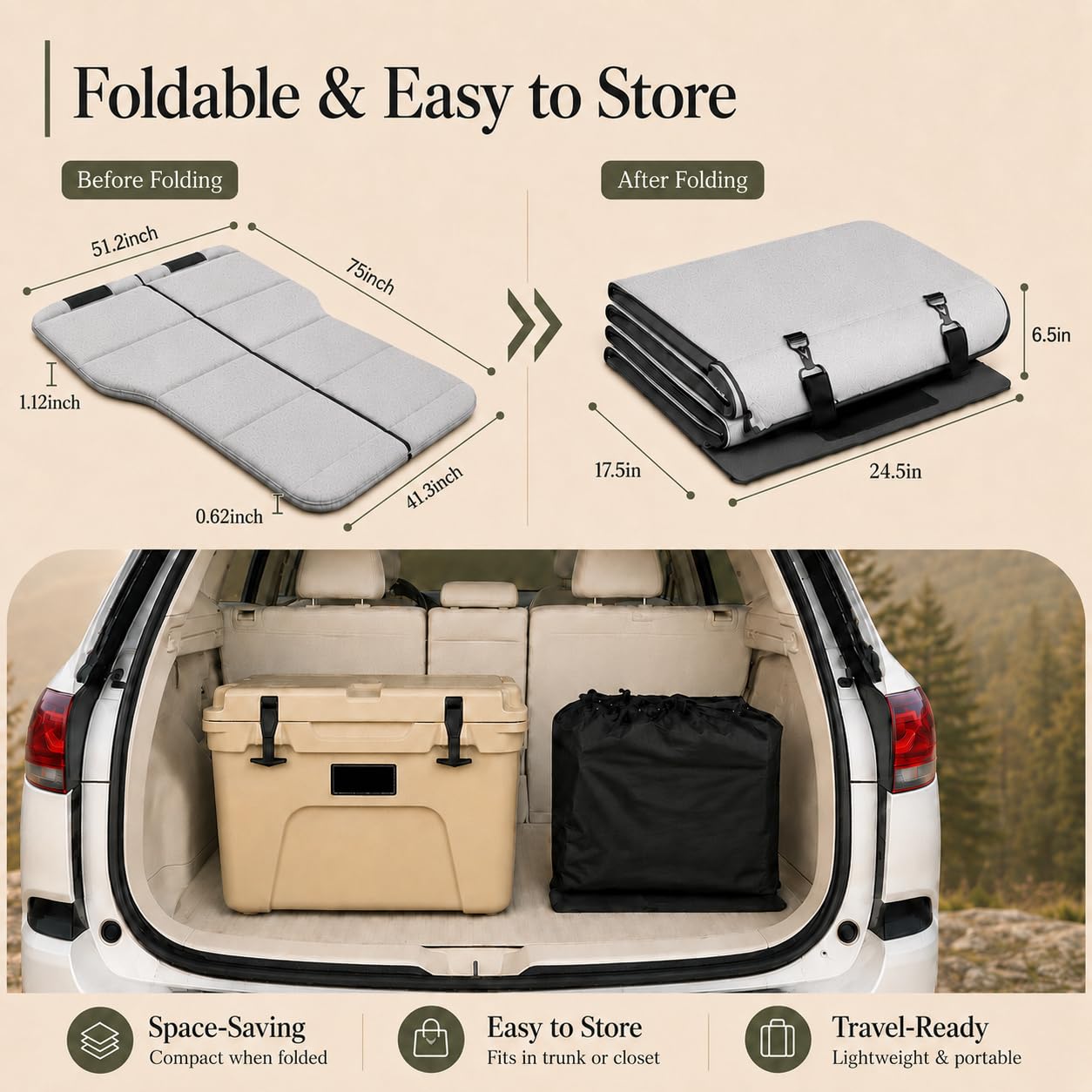MGRFTOX Car Mattress for Tesla Model Y 2020-2026 Non-Inflatable Car Camping Mattress, Foldable Trunk Sleeping Pad with Split Design, Portable Car Bed for Road Trips, Camping, Travel
