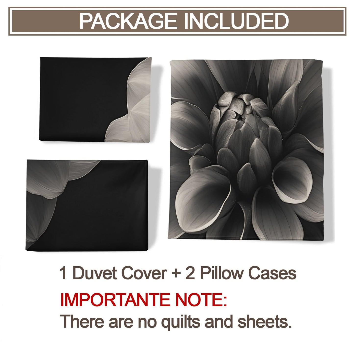 PAISUOQ Dahlia Duvet Cover Queen, Gray Floral Bedding Sets, Nordic Flowers Comforter Cover with 2 Pillowcases, 3 Pieces with Zipper & Ties, Dorm Decor & Gifts