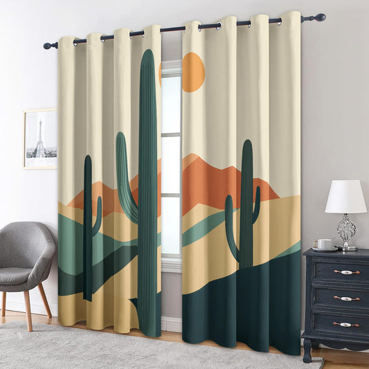 TANTANICAL Cactus Curtains for Living Room 84 Inch, Desert Plant Pattern Design Blackout Curtains, Cactus Bedroom Decor Window Drapes with Grommet, 2 Panels Set (PIU139)