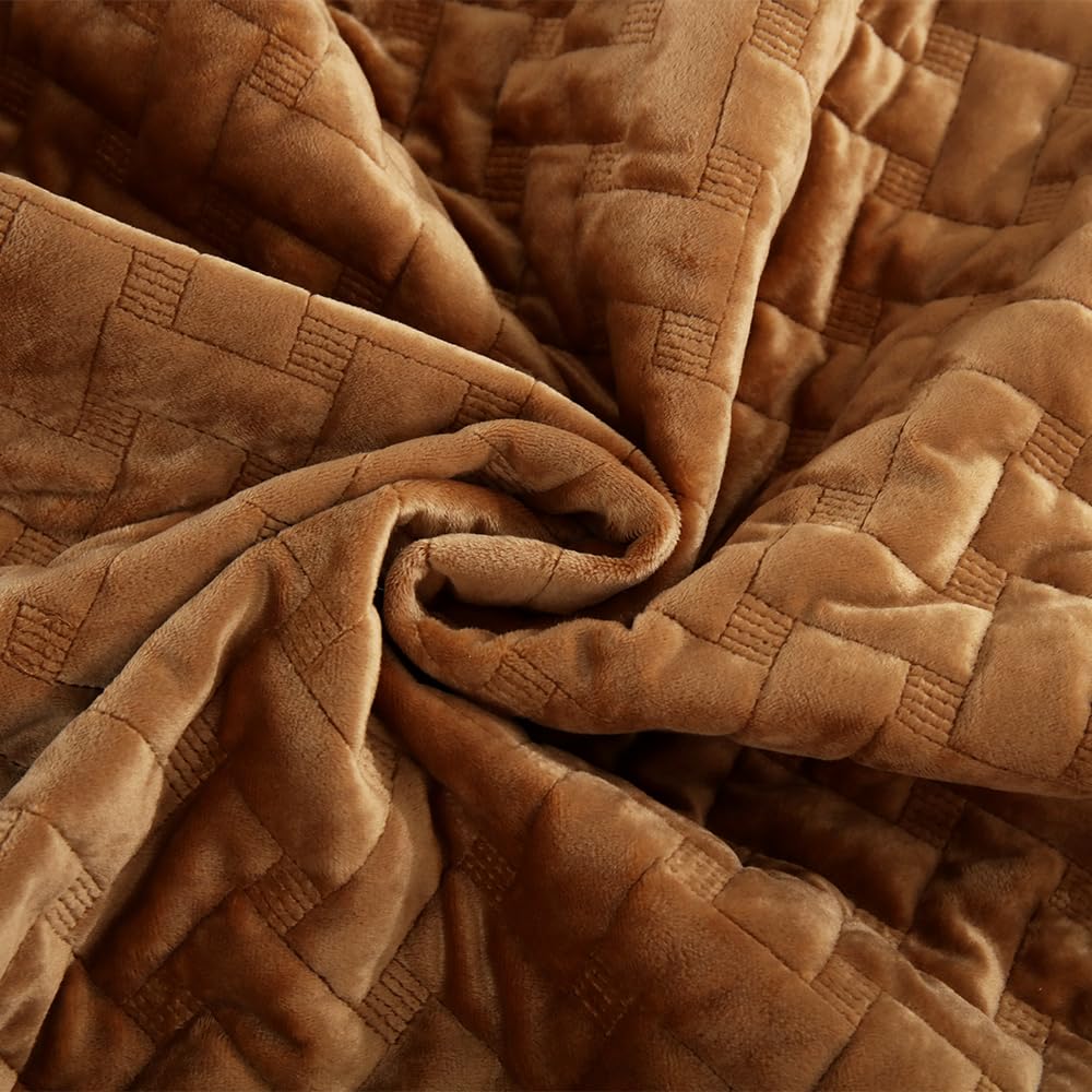 Liians Velvet Bedspread Quilt Bedding Sets,Luxury Elegant Ultra Soft Velvet Comforters Coverlet Blankets,Weave Stitching Pattern Cotton Quilted Bedspread for All Seasons,Taupe,King Size