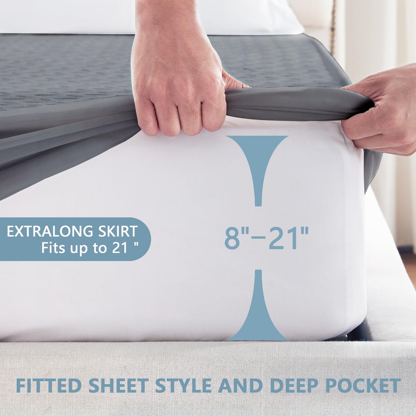 Premium Waterproof Mattress Protector California King Size, Breathable Bed Cover 3D Air Fabric Cooling Mattress Pad Cover Smooth Soft Noiseless Washable, 8''-21'' Deep Pocket (Gray)