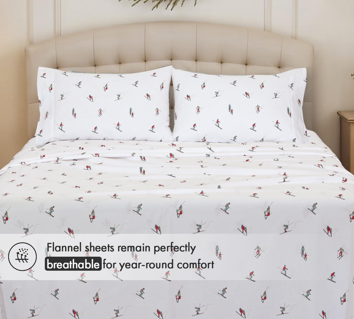 RUVANTI Flannel Sheets Queen Size - 100% Cotton Double Brushed Bed Sheets, Deep Pockets 16 Inches Queen Sheet Set, All Seasons Breathable & Extra Soft - Warm & Cozy, 4 Piece, Flurry Friends