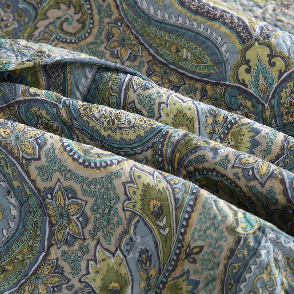 Autumn Dream Cotton Bedspread Quilt Sets, 3 Pieces Reversible Comforter Coverlet Sets, Classical Damask Paisley,King Size