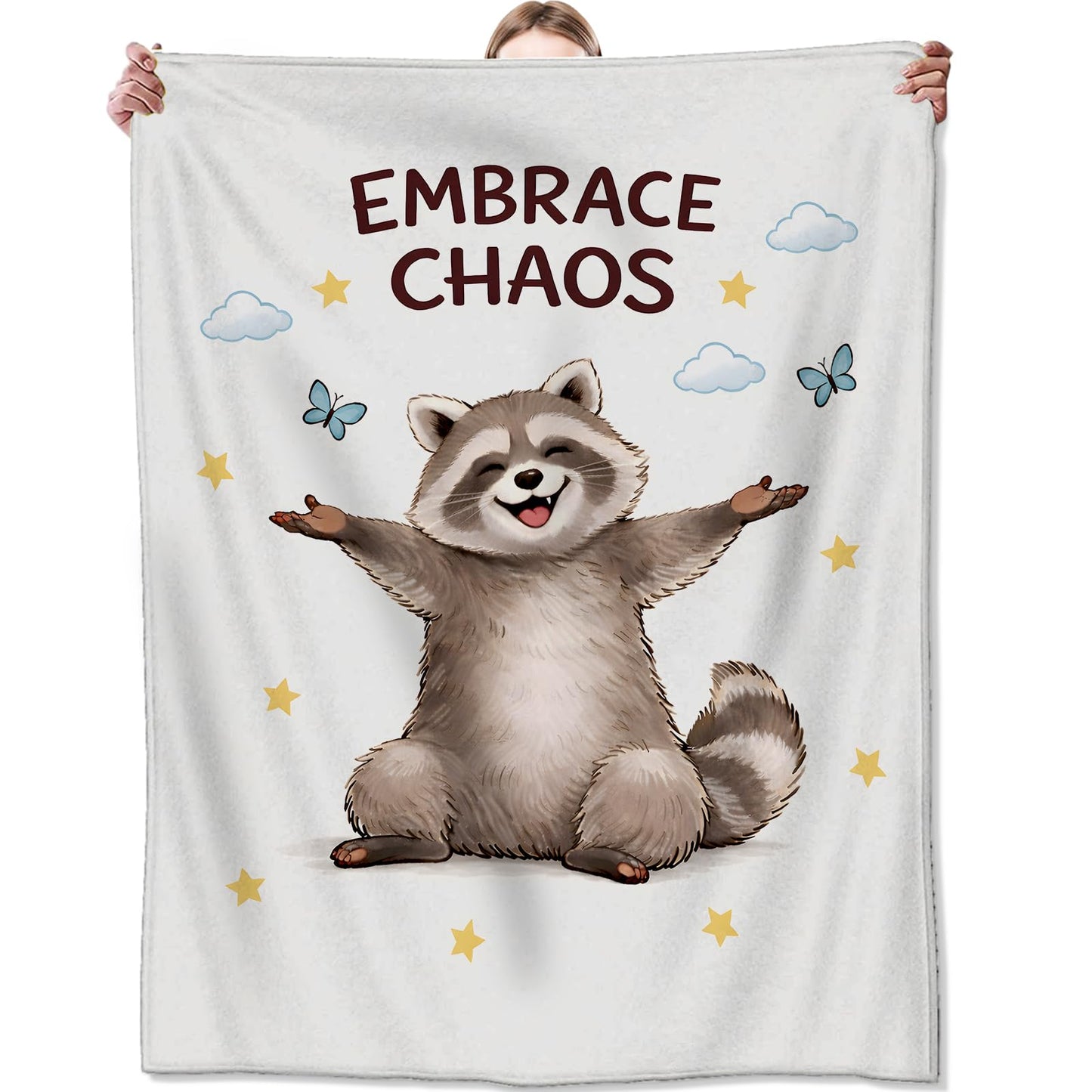 Zeleda Cute Raccoon Flannel Blanket, Soft Cozy Throw with Playful Animal, Funny Cartoon Home Bedroom Decor and Gifts for Men Women Teens, Lightweight Blankets for All Seasons, 50x60 Inch