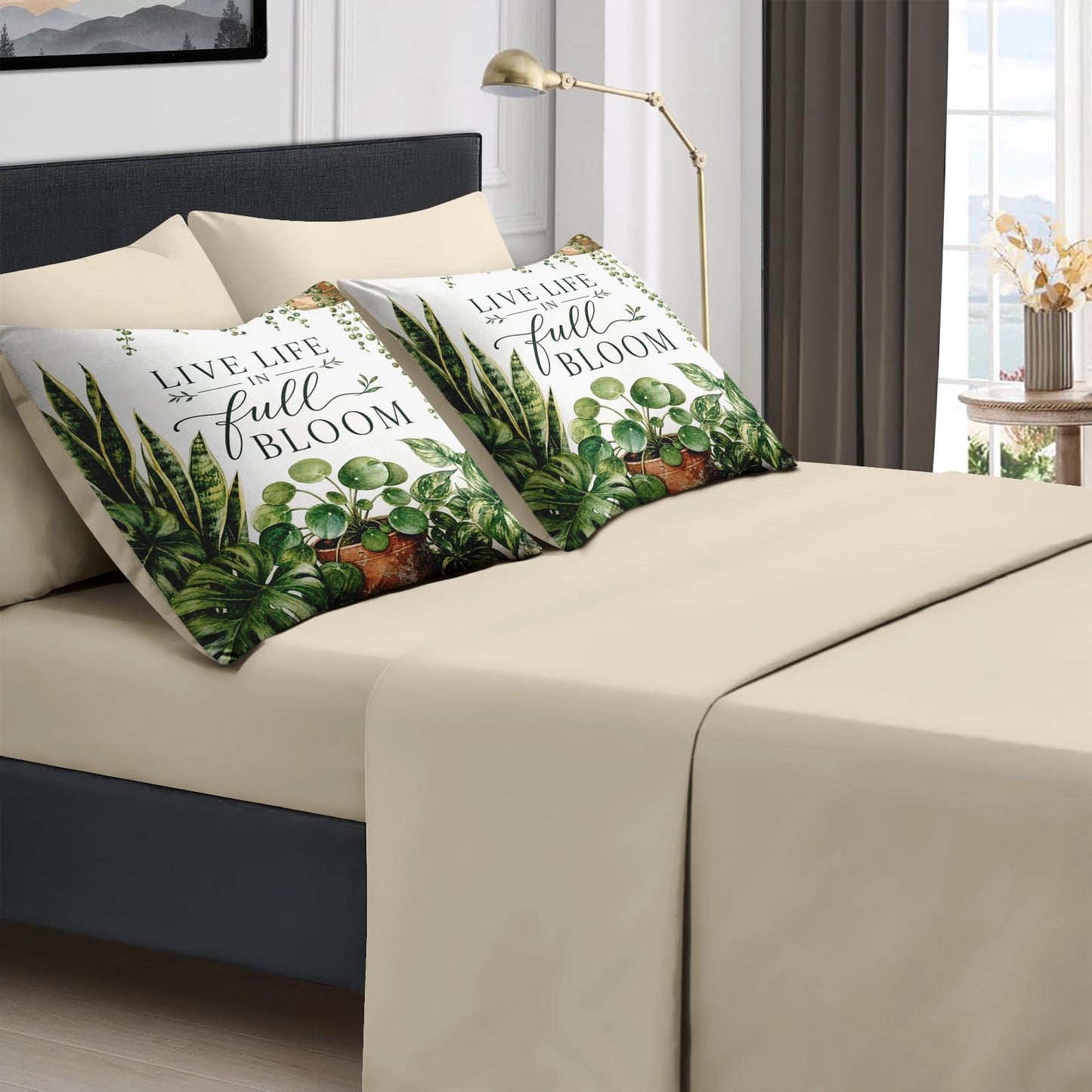 Boewywh Comforter Set Twin Size Botanical Plant Farmhouse 7 Pcs, Bedding for Kids and Adults, Bed Sheet Sets with Fitted Sheet 2 Pillowcases & 2 Shams for Bedroom Bed Decor