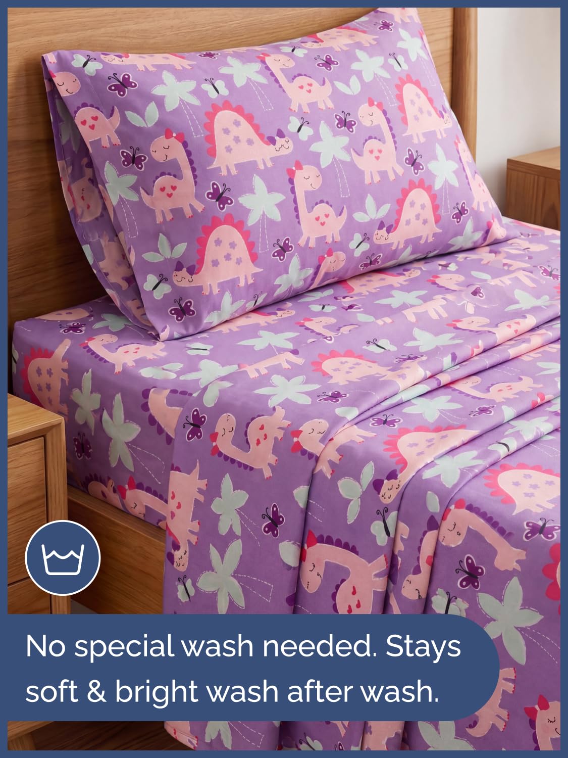 CGK Unlimited Kids Pink Dinos Twin 3 Piece Sheet Set - Boys, Girls, Teens, Toddler - Easy Fit with Deep Pockets - Soft, Cooling & Breathable Sheets - Cute, Cozy, Fade & Wrinkle Free - Machine Washable