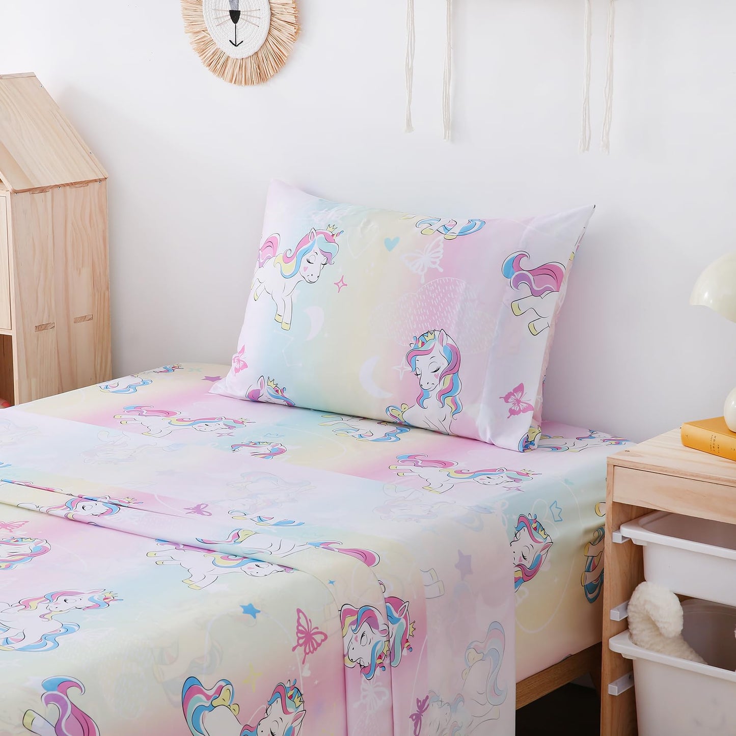 Yibeizi Twin Sheets Set Kids, Rainbow Unicorn Pattern Microfiber Single Bed Sheets, Cute Soft Oeko-Tex Extra Deep Pocket Sheets & Pillowcases Cooling Hypoallergenic Wrinkle Free Bedsheets