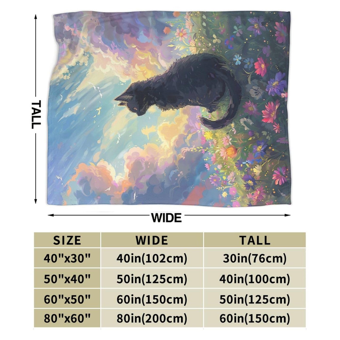 Cute Black Cat Throw Blanket Anime Cat Flannel Blankets Wild Landscape Fuzzy Plush Super Soft Cozy Warm Decor Gifts for Boys Girls Kids Adults Men Women 40" x 50"