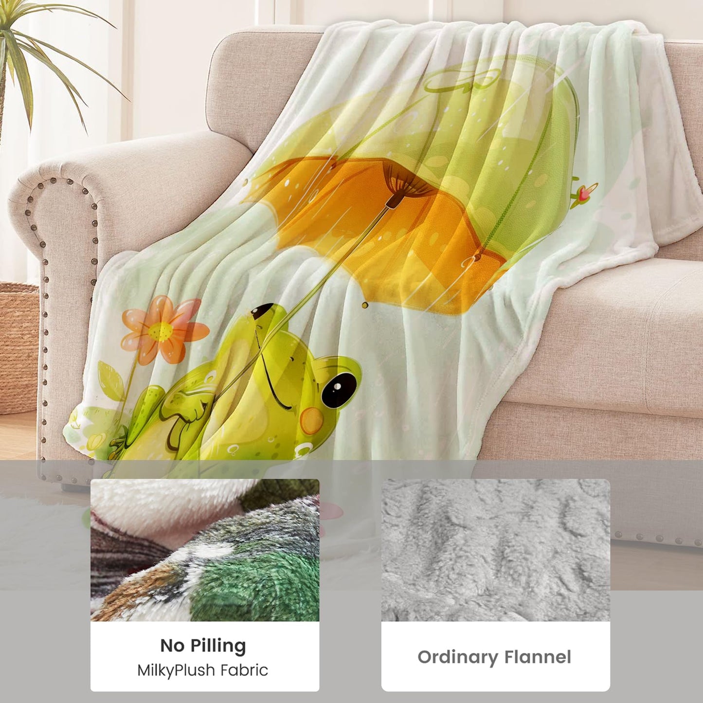 Frog Flannel Blanket for Women & Men, Adults - Soft, Warm & Cozy Frog Decor Throw Blanket - 60" x 50"