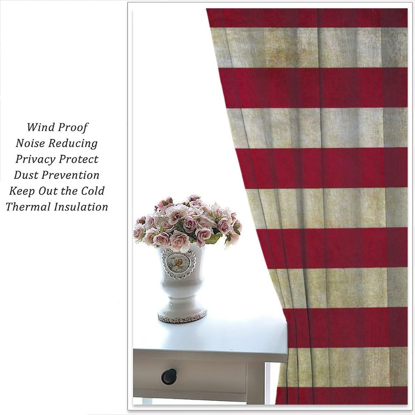 wlsgdsg Retro USA Flag Blackout Curtains for Man Cave, Vintage Old Yellowed American Patriotic Backdrop Window Treatments, Rod Pocket Drapes for Boys Teens Bedroom, 42x45in