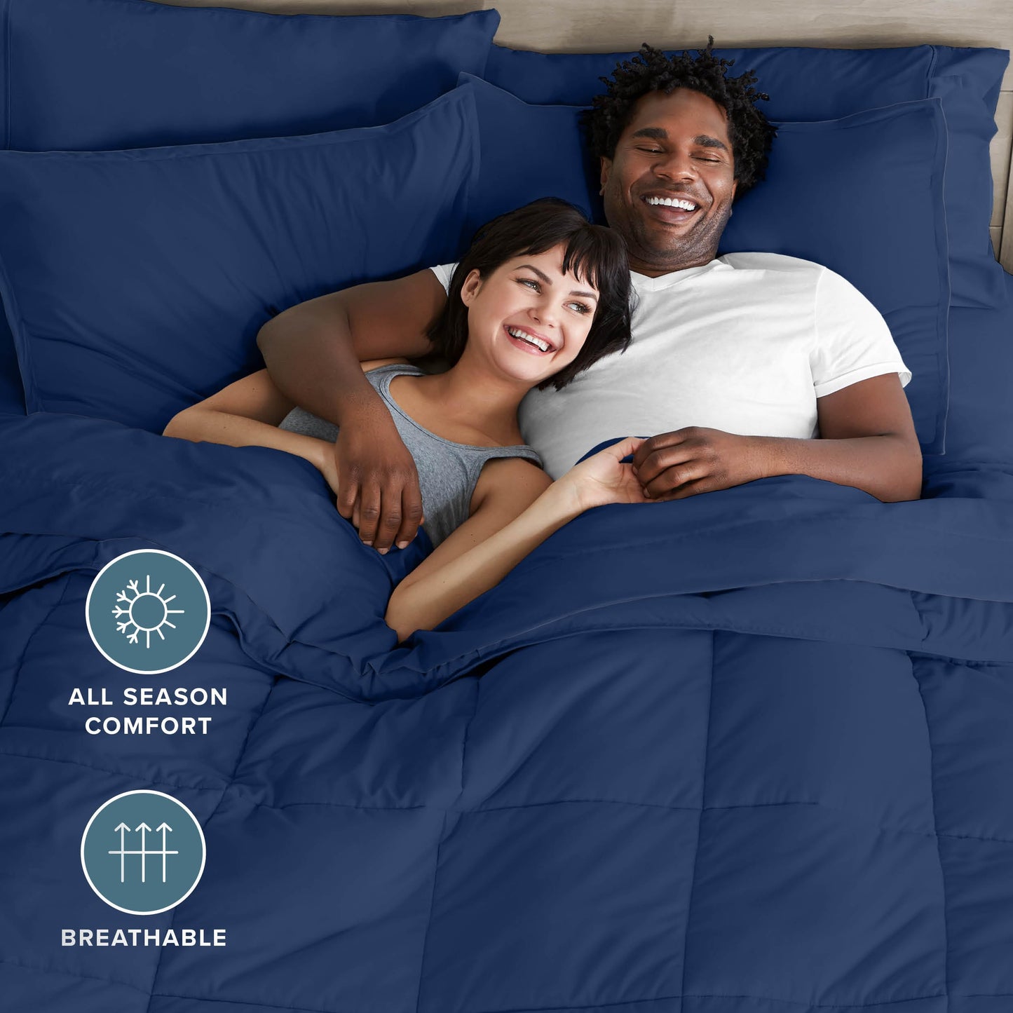 Bare Home Bed-in-A-Bag 7 Piece Comforter & Sheet Set - King - Goose Down Alternative - Ultra-Soft 1800 Premium - Bed Set (King, Dark Blue/Dark Blue)
