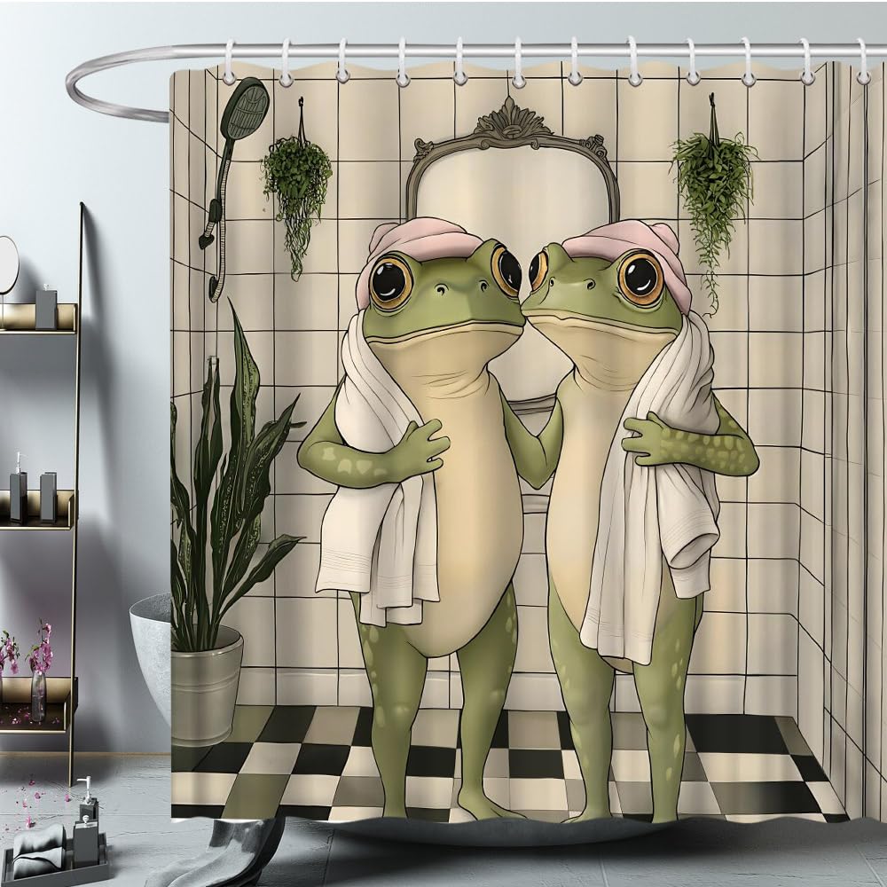 EUBTPA Funny Frog Polyester Shower Curtain 70X70 Inch