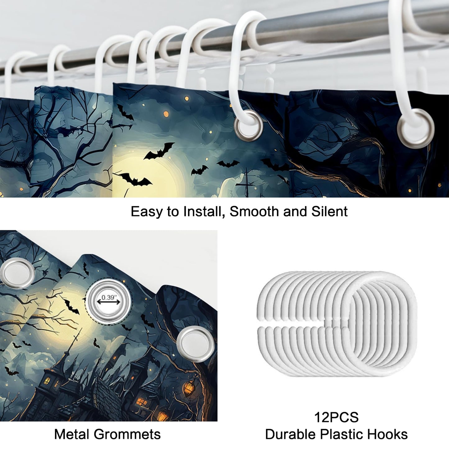 APROPHIC Halloween Shower Curtain, Halloween Horror Castle Shower Curtain for Bathroom, Pumpkin Lantern Black Cat Full Moon Bathroom Decorations Waterproof Curtains with 12 Hooks 72x72 in