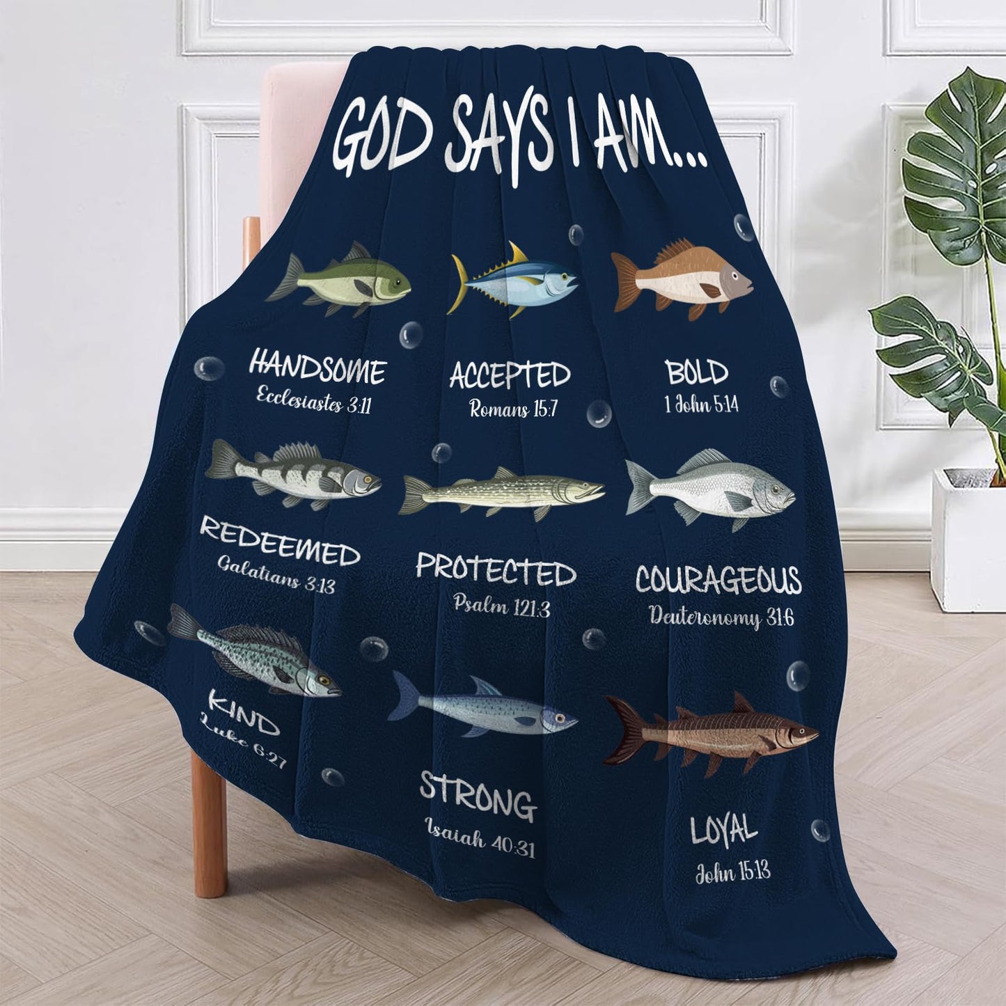 CIUGOIG Christian Fishing Gifts for Men, God Says i Am Fish Blanket 50"x60", Religious Birthday Gifts for Fishing Bible Verse Blanket, Fisherman Gifts, Christian Fishing Blankets