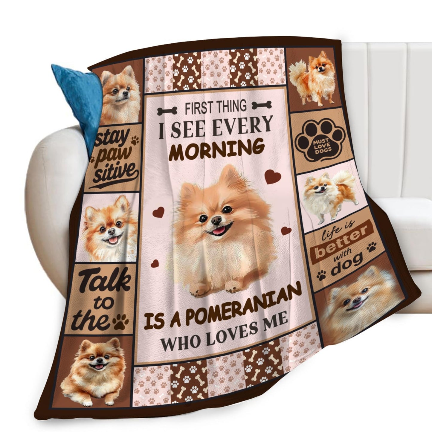 Lovira Pomeranian Throw Blanket Dog Print Blankets Gifts for Couch Sofa Bed Stuff Decor Lightweight Soft Cozy Fleece Plush Warm Flannel Bedding for Lover Men Women 40"x50"