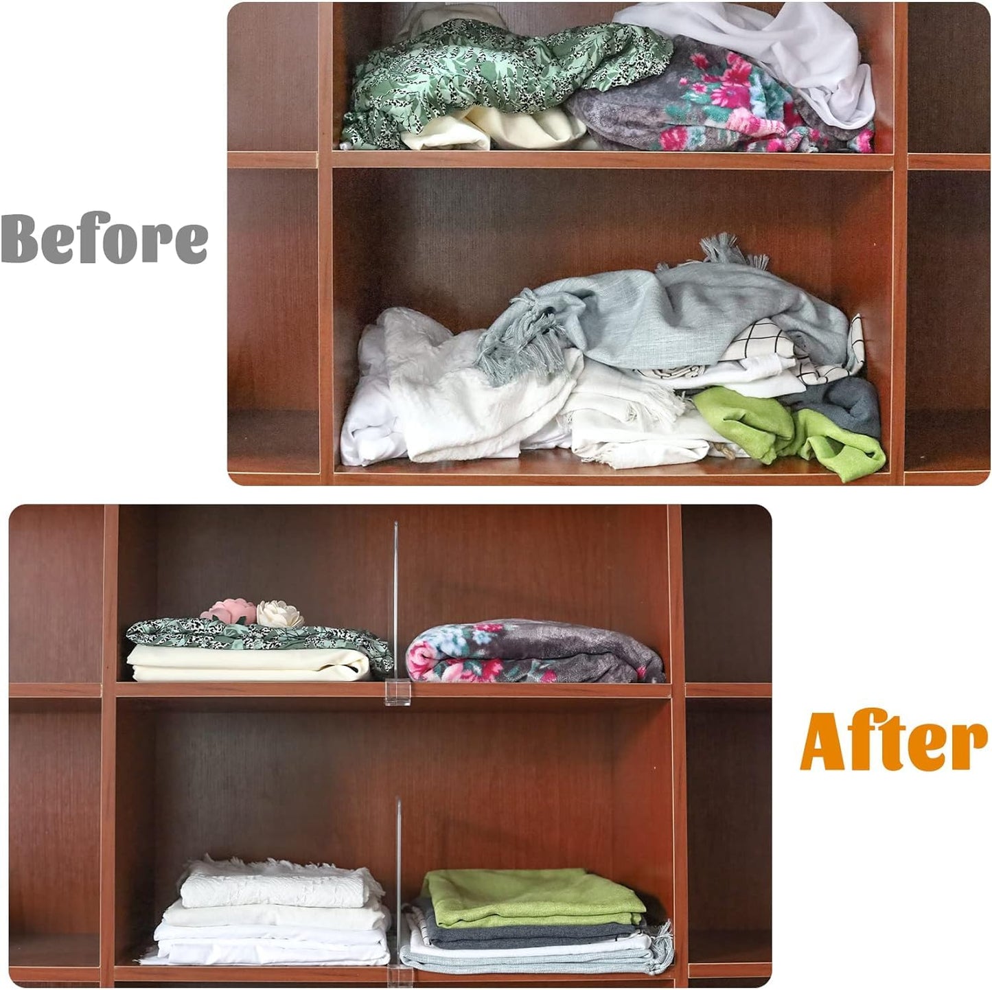 Hmdivor Acrylic Shelf Dividers for Closet Organization, Closet Shelf Organizer Closet Separator for Wood Shelves Clear Shelf Dividers for Closets (6 Pack)