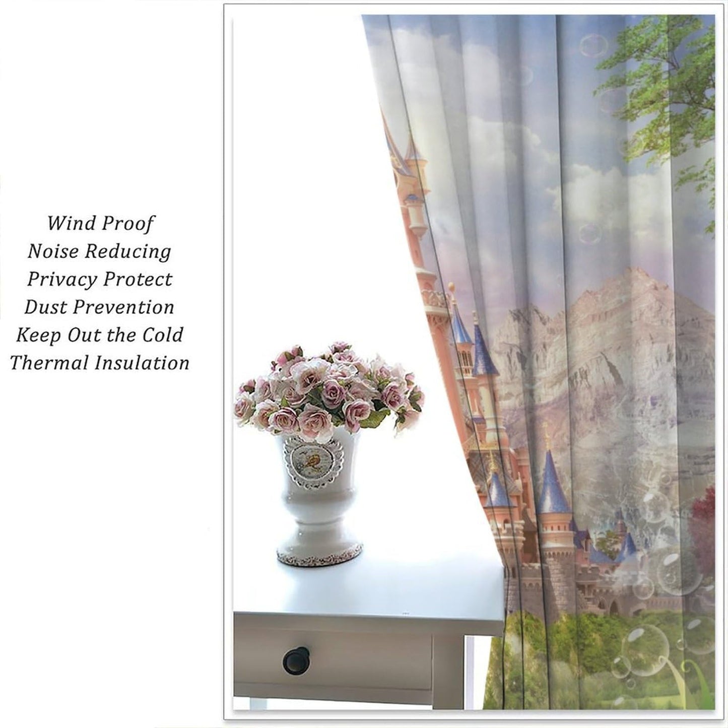 Pink Castle Curtains For Children Romantic Fairy Tale World One Garden Floral Castle Pattern Rod Pocket Window Drapes For Kids Girls Boys Bedroom Living Room 2 Panels Set 41x 45 in （No Blackout）