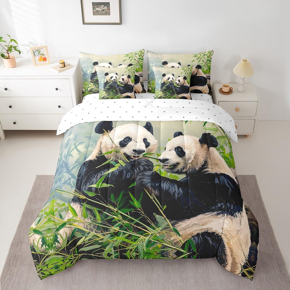 Feelyou Panda Full Size - 7 Pieces Bed in a Bag Set Cute Panda Comforter Set with Sheets for Boys Girls Kawaii Bedding Sets with Comforter, Flat Sheet, Fitted Sheet, Pillowcases, Pillow Covers